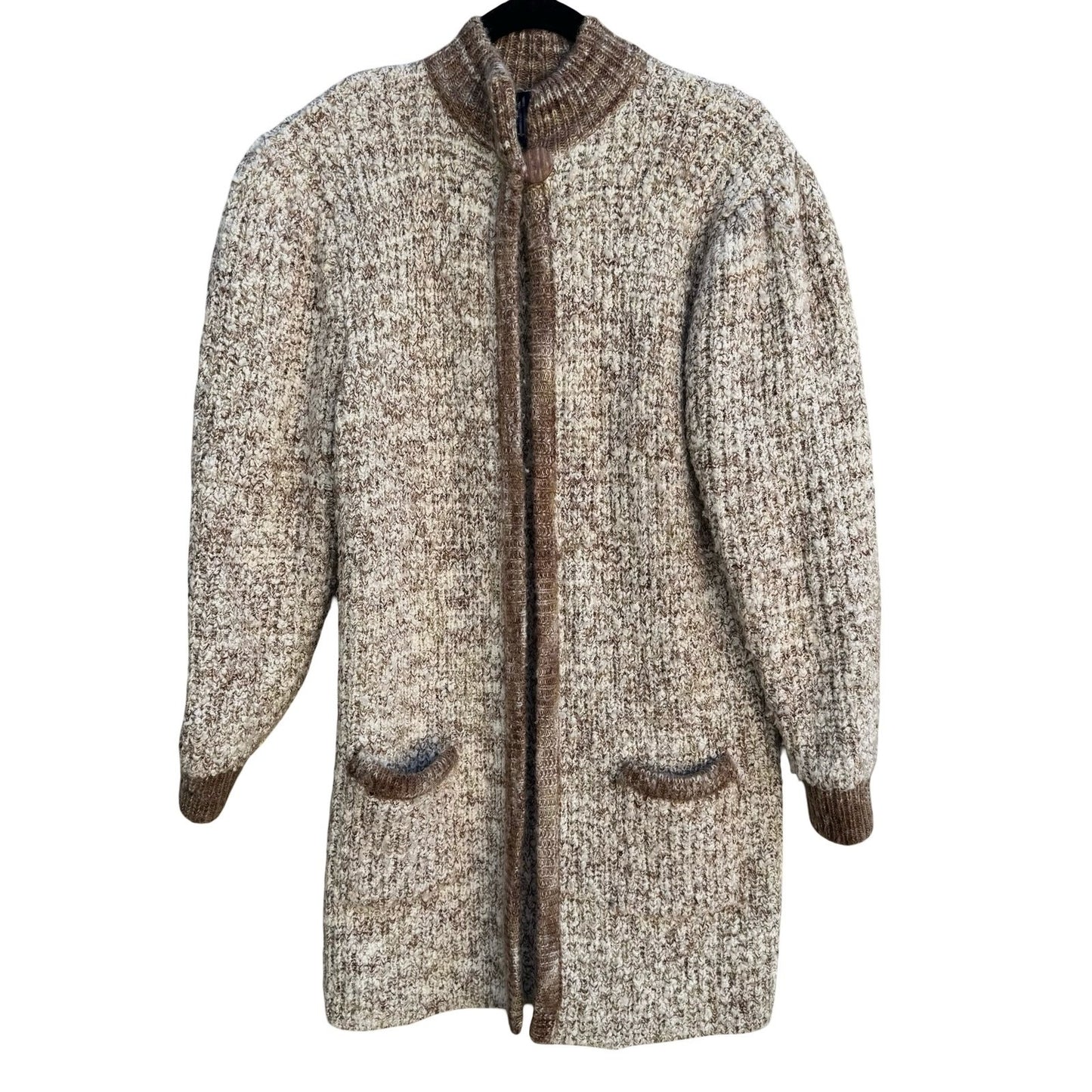 Monto par le Chois Vintage Brown Cream Marled Knit Longline Cardigan Sweater S