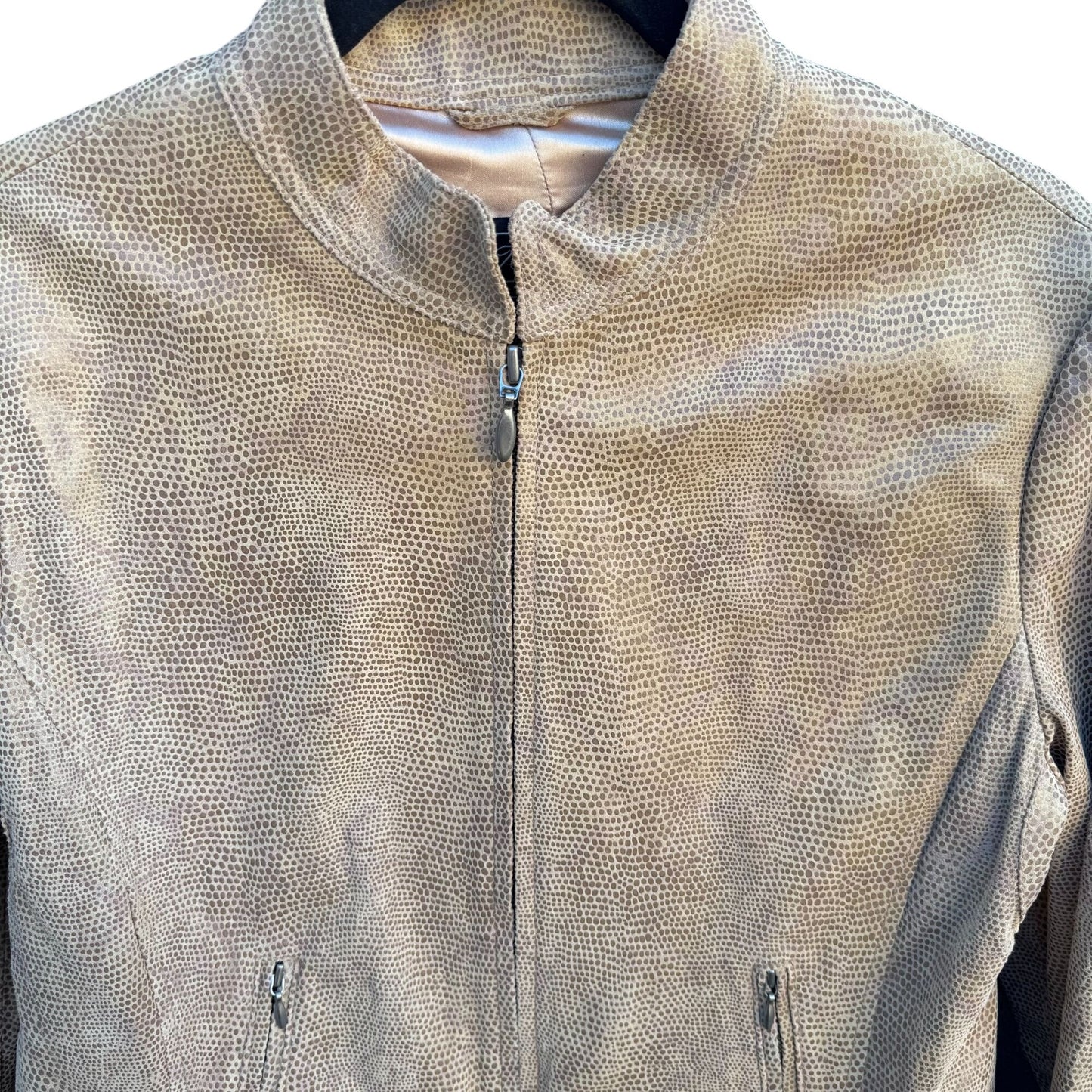 Terry Lewis Classic Luxuries Lizard Embossed Leather Bomber Jacket Zip Pockets S