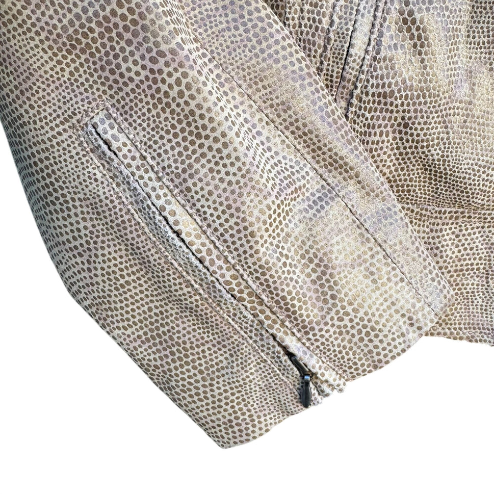 Terry Lewis Classic Luxuries Lizard Embossed Leather Bomber Jacket Zip Pockets S