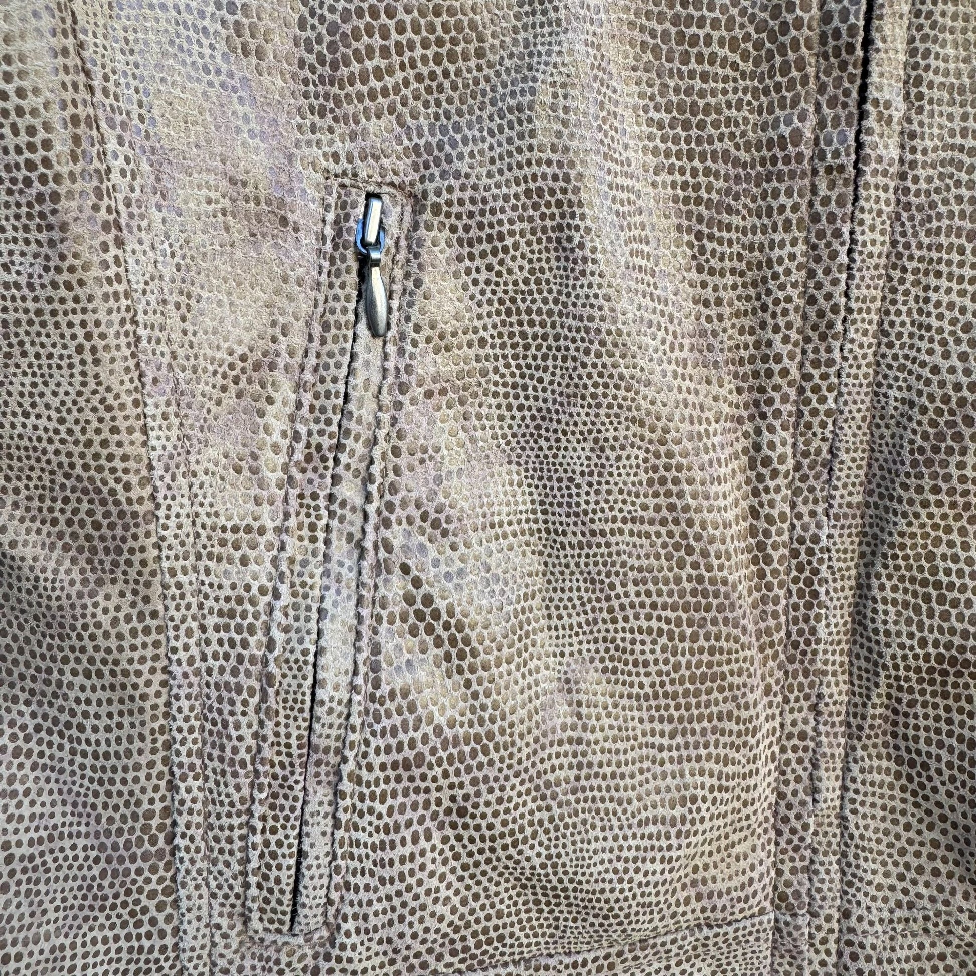 Terry Lewis Classic Luxuries Lizard Embossed Leather Bomber Jacket Zip Pockets S