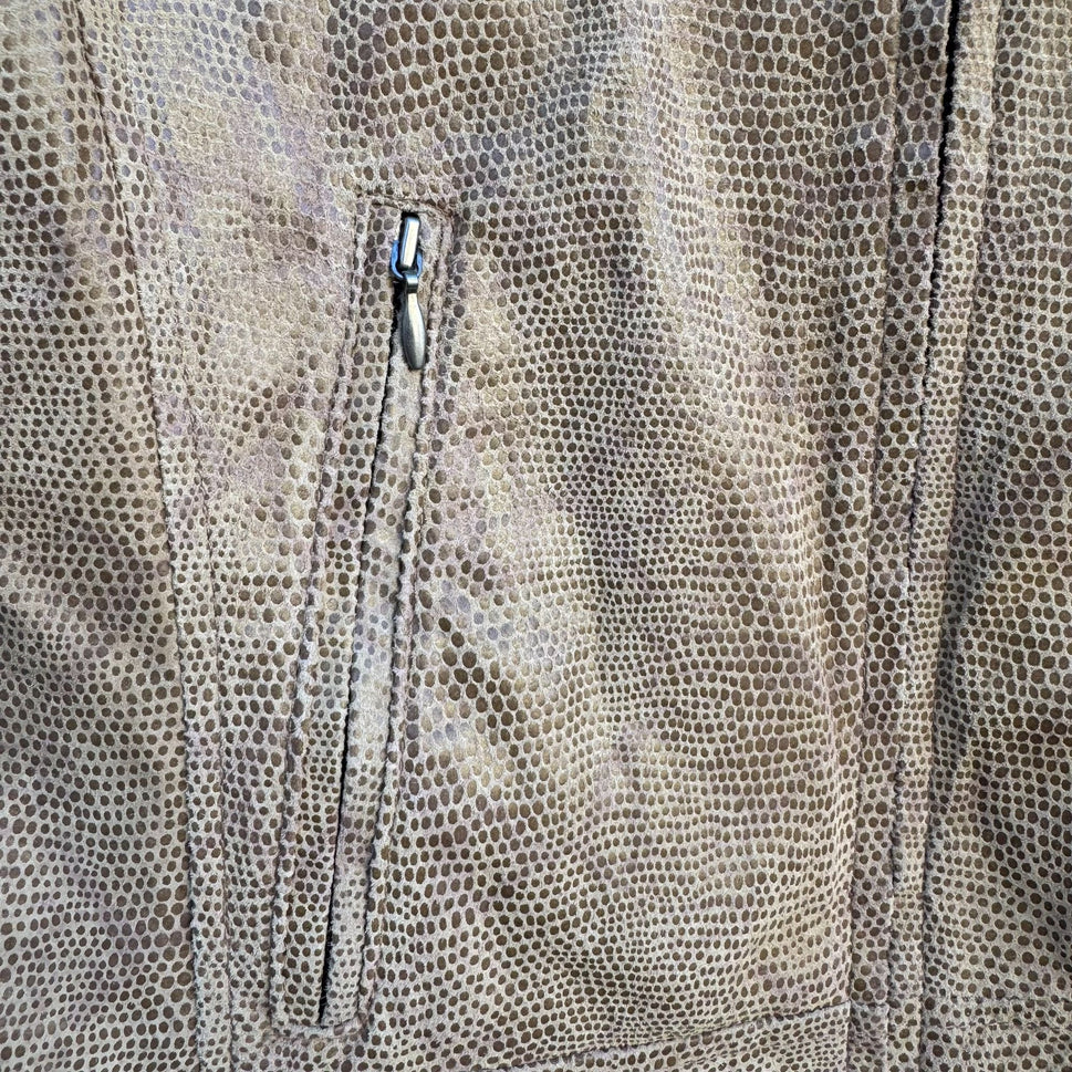 Terry Lewis Classic Luxuries Lizard Embossed Leather Bomber Jacket Zip Pockets S