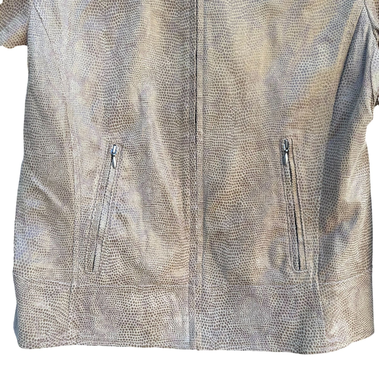 Terry Lewis Classic Luxuries Lizard Embossed Leather Bomber Jacket Zip Pockets S