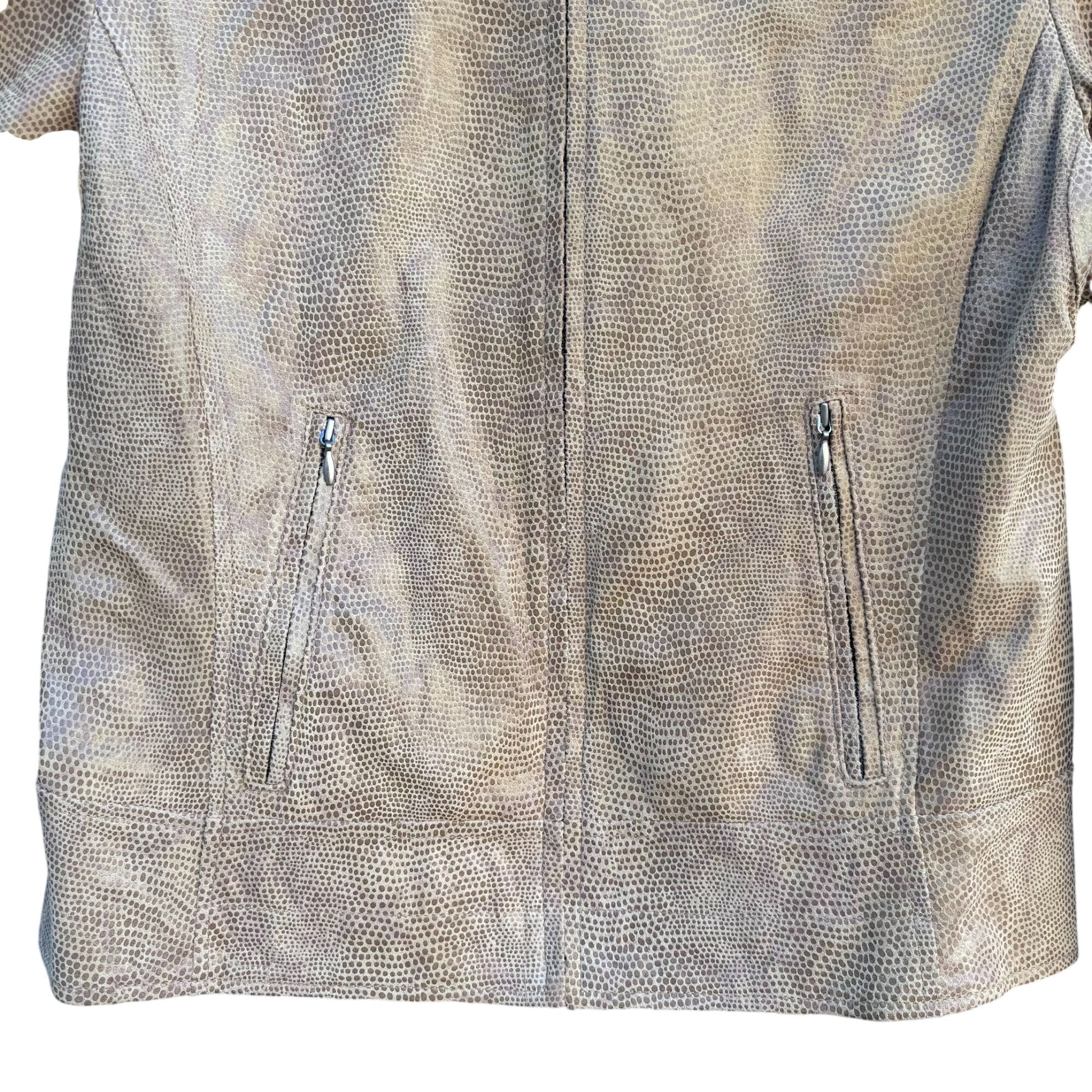 Terry Lewis Classic Luxuries Lizard Embossed Leather Bomber Jacket Zip Pockets S