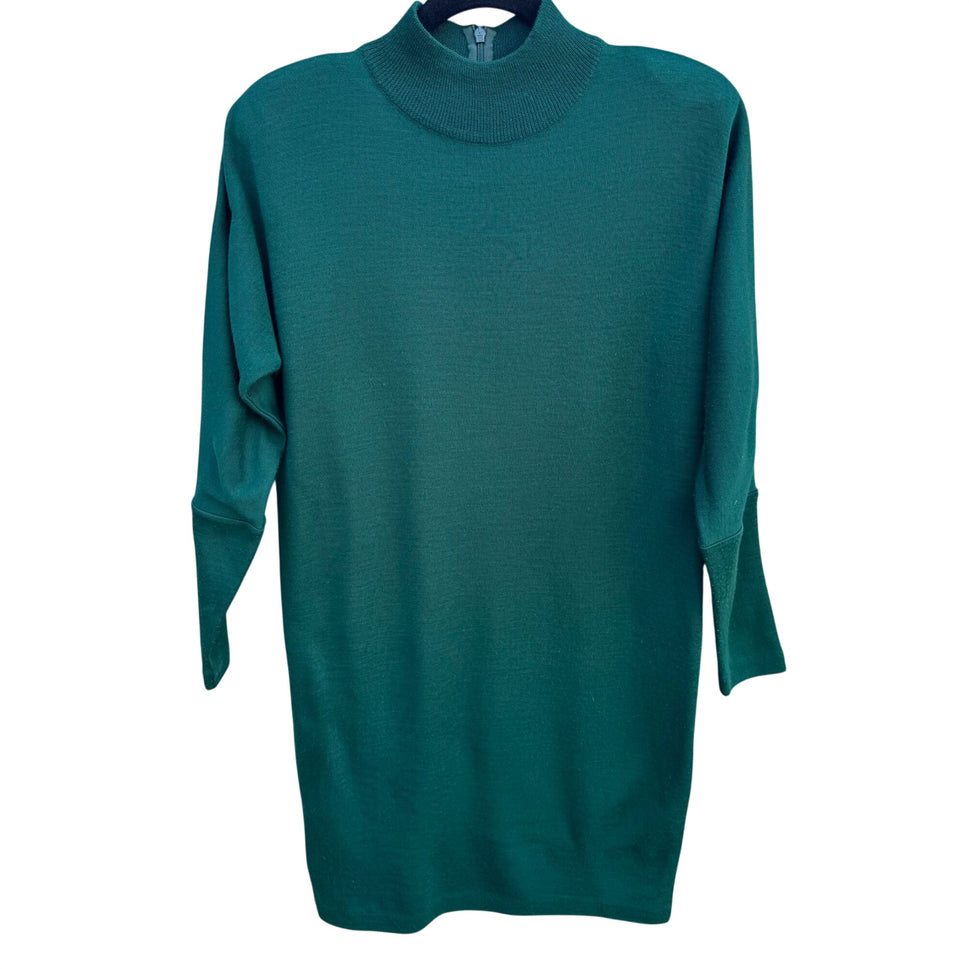 Liz Claiborne Vintage Womens Petite XS Green Mockneck Sweater Dress Wool Blend