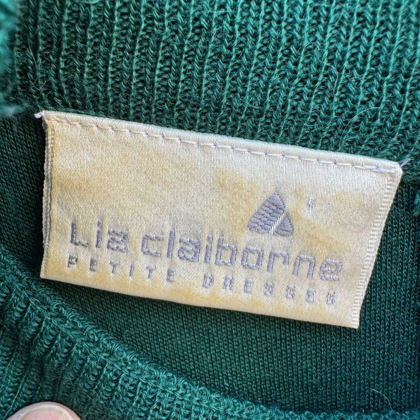 Liz Claiborne Vintage Womens Petite XS Green Mockneck Sweater Dress Wool Blend