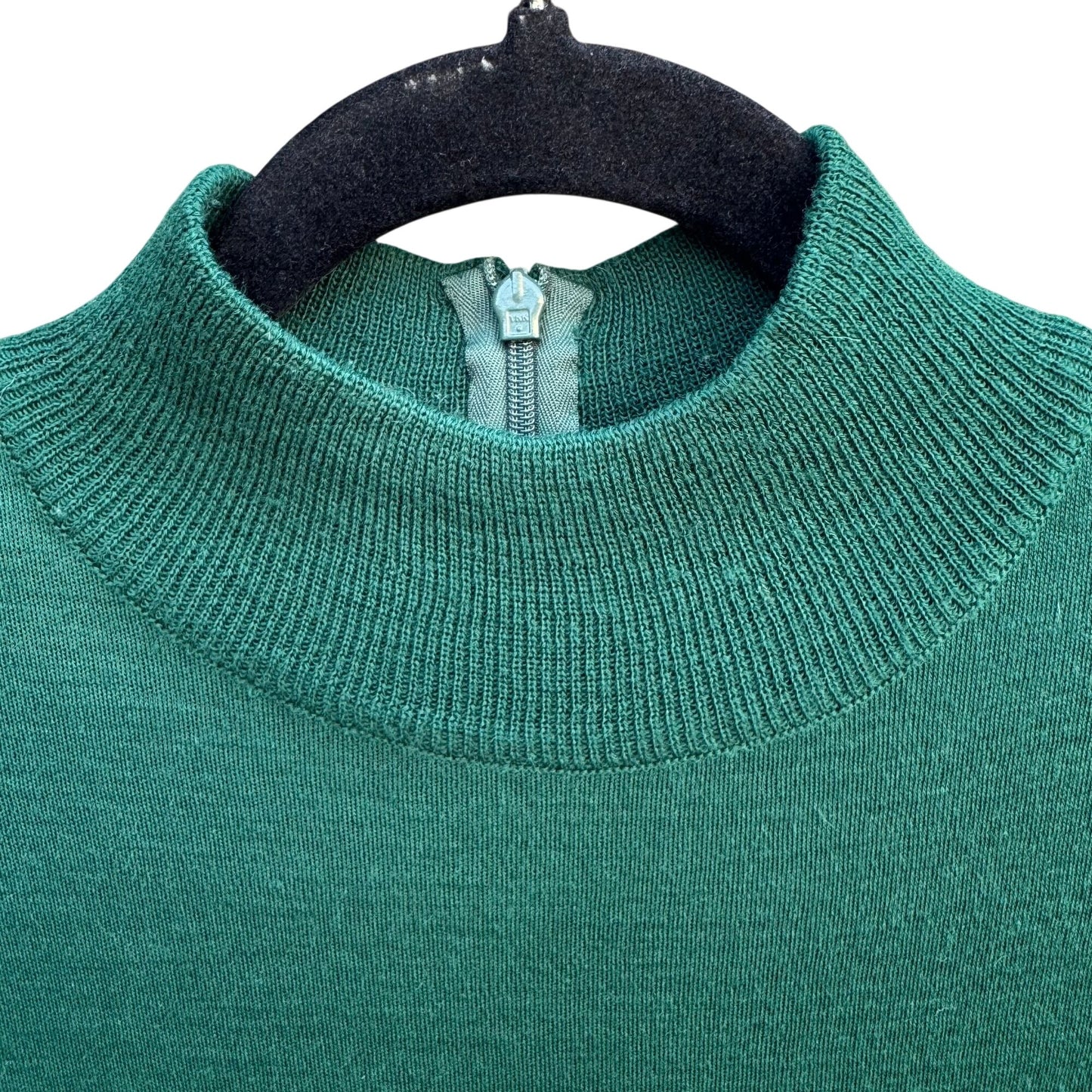 Liz Claiborne Vintage Womens Petite XS Green Mockneck Sweater Dress Wool Blend