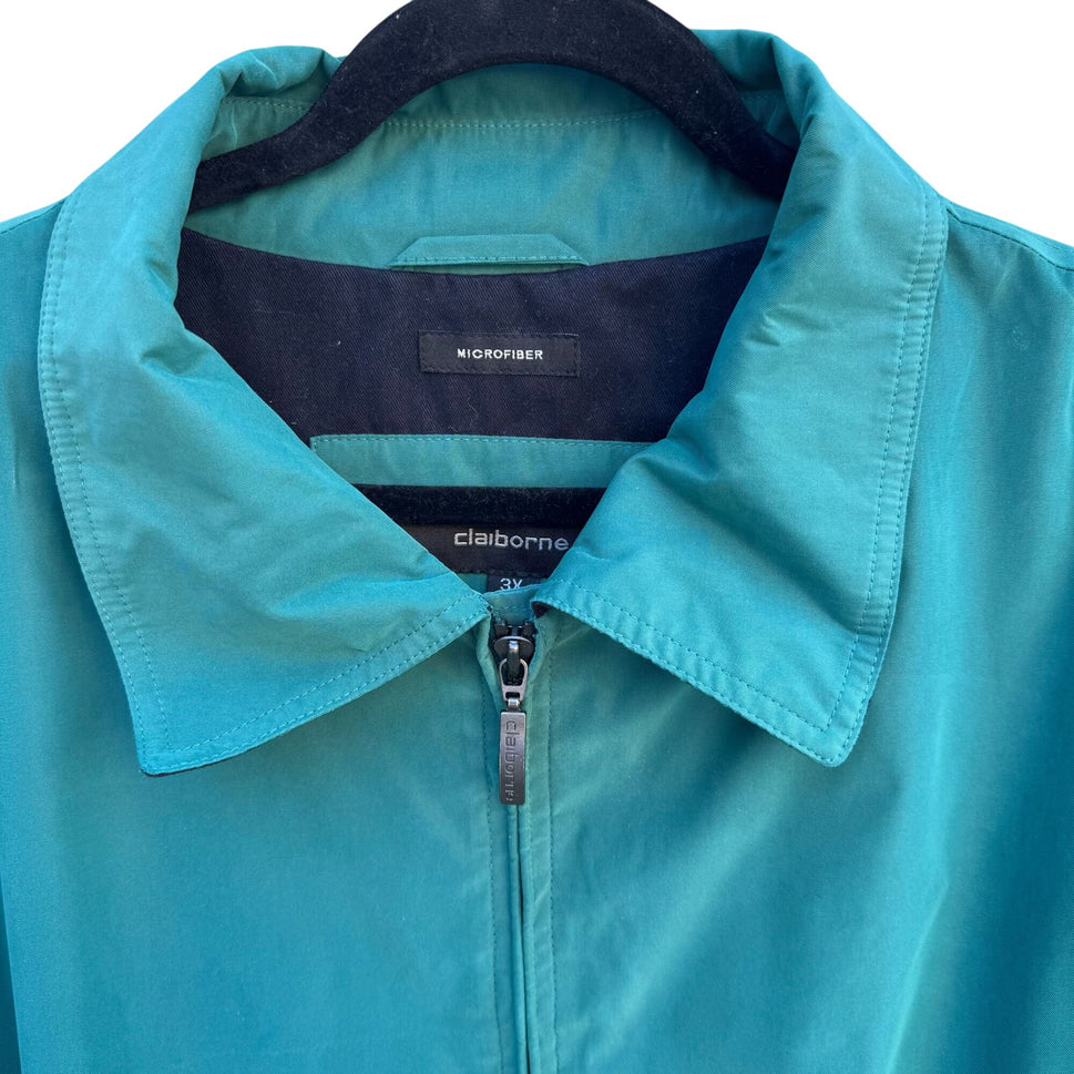Claiborne Vintage 90s Mens 3X Teal Lightweight Microfiber Full-Zip Jacket Golf