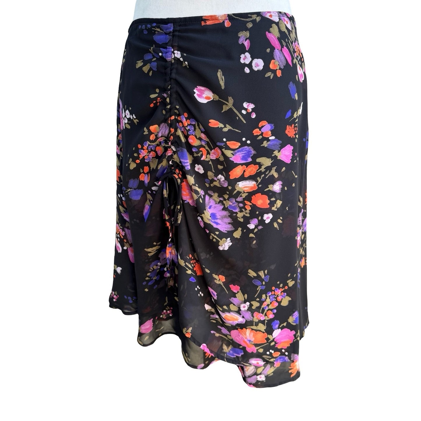 Latina Life Y2K Dark Floral Whimsigoth Ruched Bodycon Midi Skirt Black L