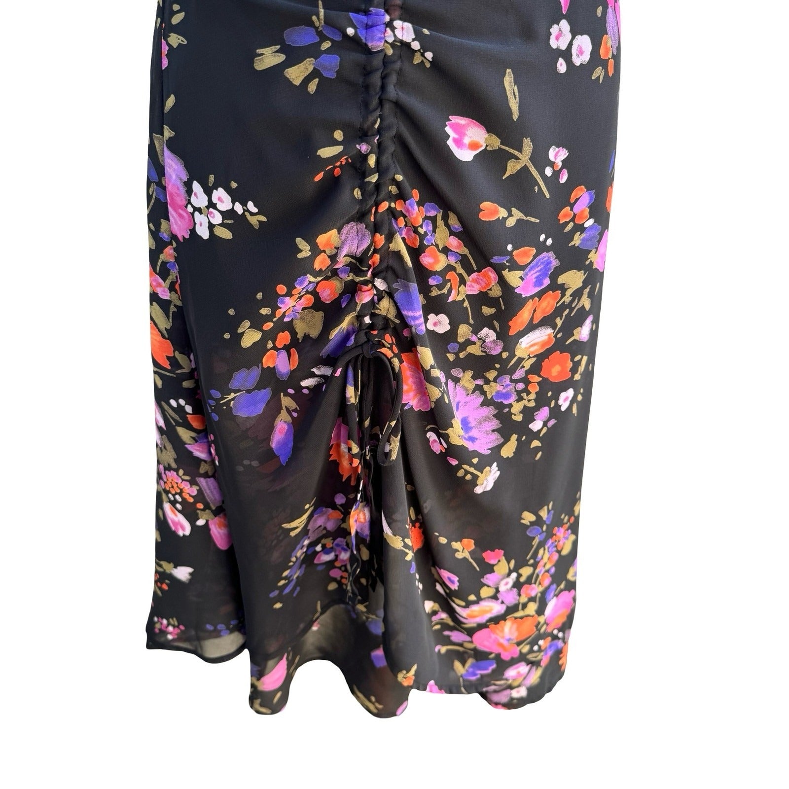 Latina Life Y2K Dark Floral Whimsigoth Ruched Bodycon Midi Skirt Black L