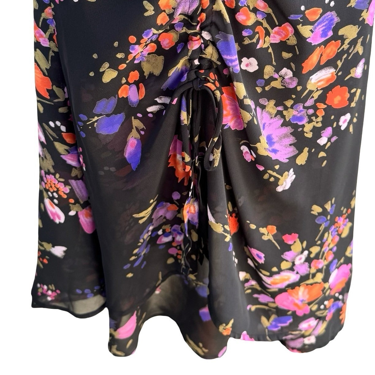Latina Life Y2K Dark Floral Whimsigoth Ruched Bodycon Midi Skirt Black L