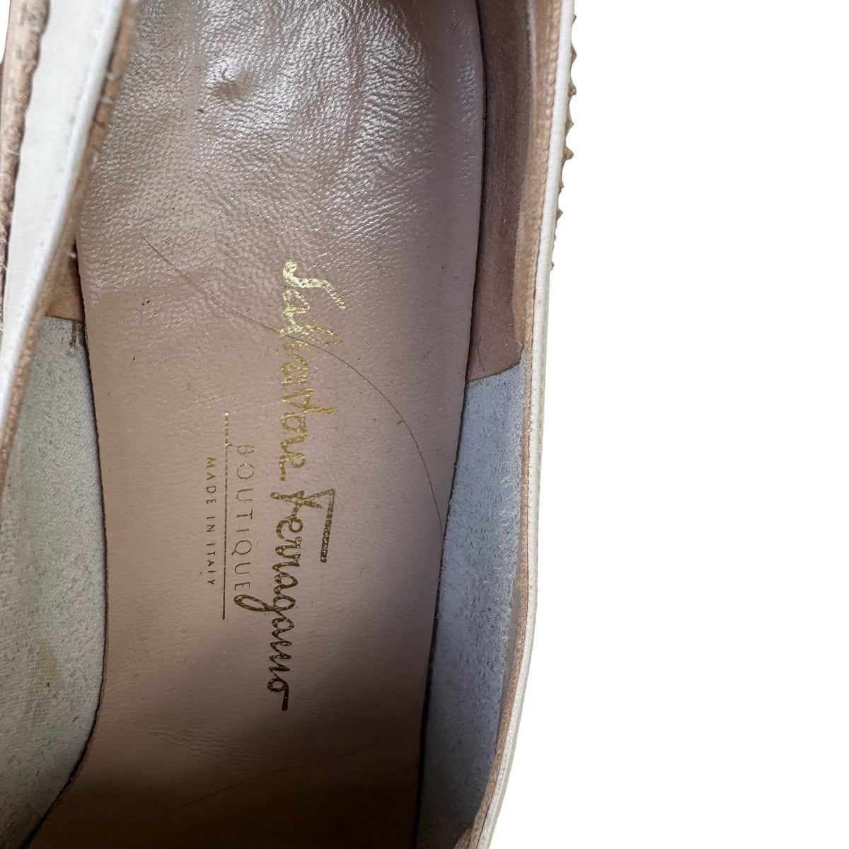 Salvatore Ferragamo Two-Tone Leather Brogue Wingtip Oxford Tan Cream Womens 11 B