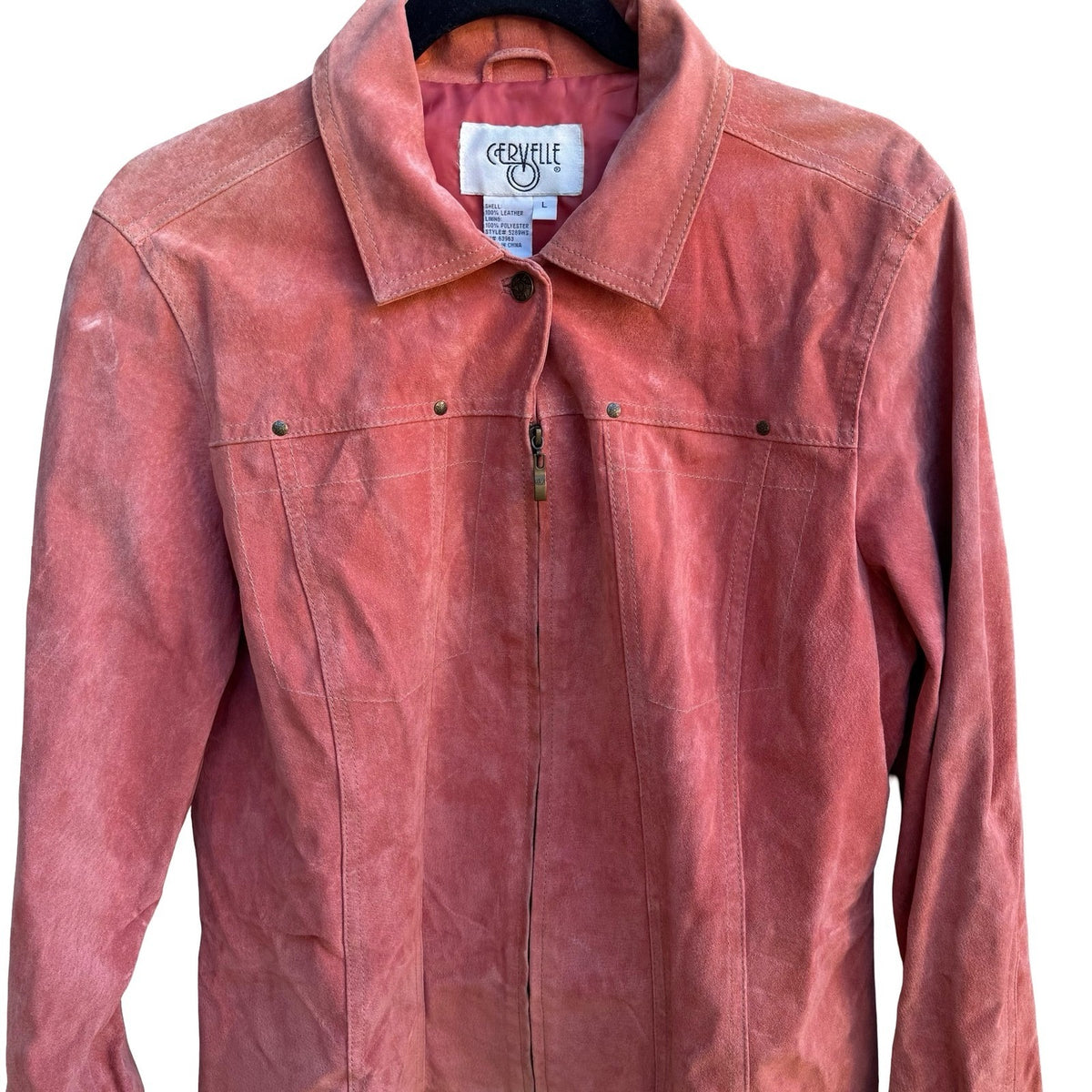 Cervelle Vintage 90s Suede Leather Western Boho Coastal Cowgirl Jacket Pink L