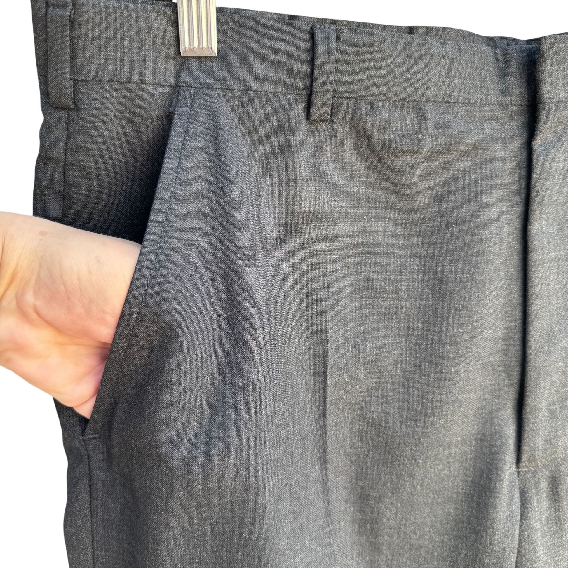 Hart Schaffner & Marx Viracle Vintage Gray Wool Mens Flat Front Dress Pant 38x32