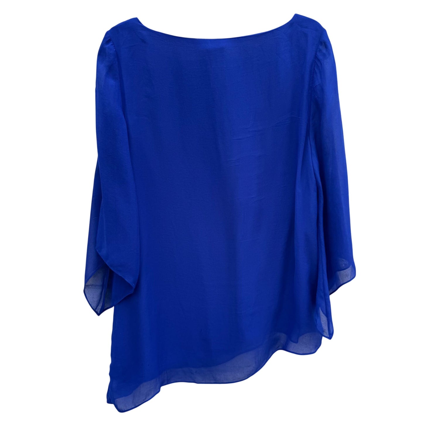 Chicos 1P Blue Semi Sheer Asymmetrical Flowy Bell Sleeve Chiffon Blouse Women