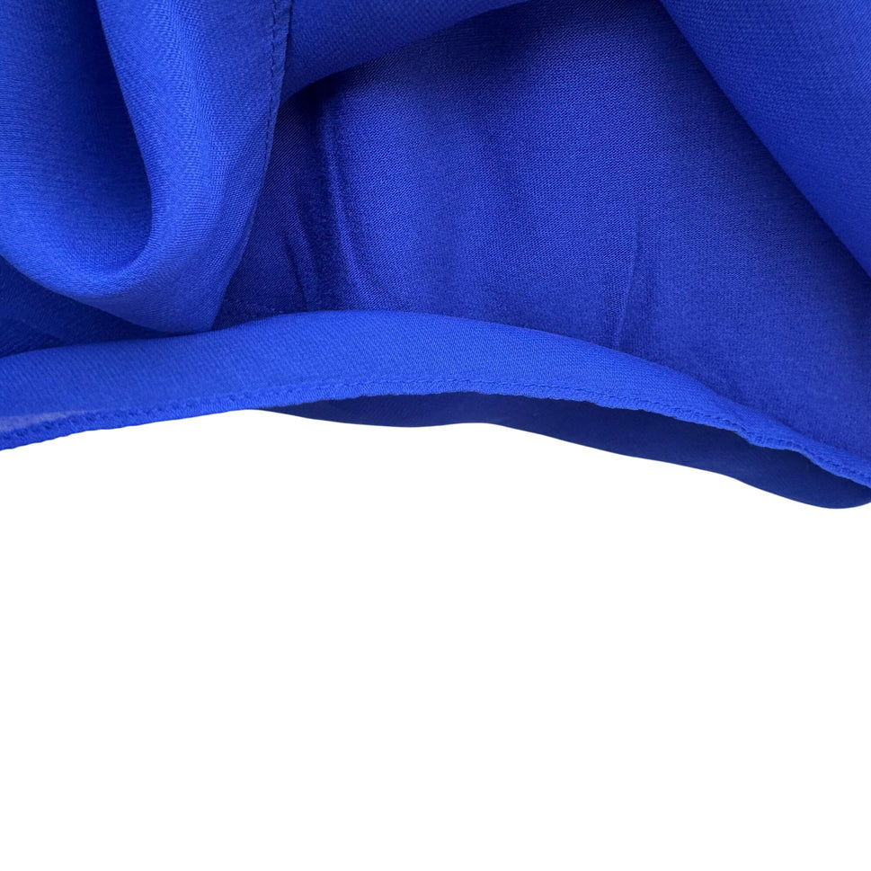 Chicos 1P Blue Semi Sheer Asymmetrical Flowy Bell Sleeve Chiffon Blouse Women