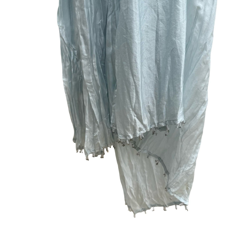 Eileen Fisher 100% Silk Coastal Minimalist Crinkle Beaded Scarf Wrap Pastel Blue