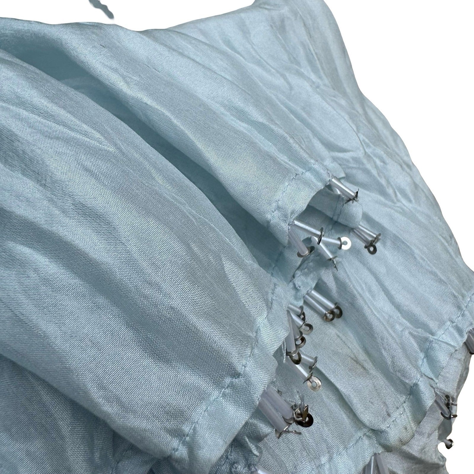 Eileen Fisher 100% Silk Coastal Minimalist Crinkle Beaded Scarf Wrap Pastel Blue