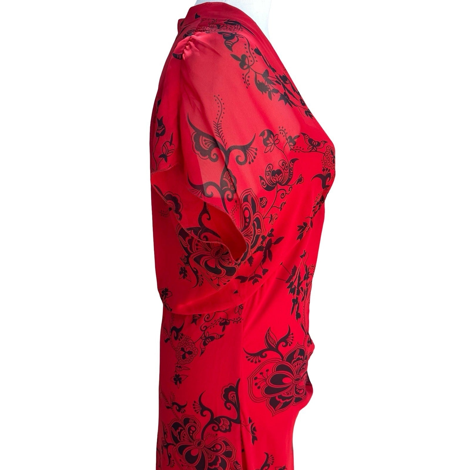 Jonathan Martin Whimisigoth Dark Floral Paisley Sheer Midi Dress Red Womens 10