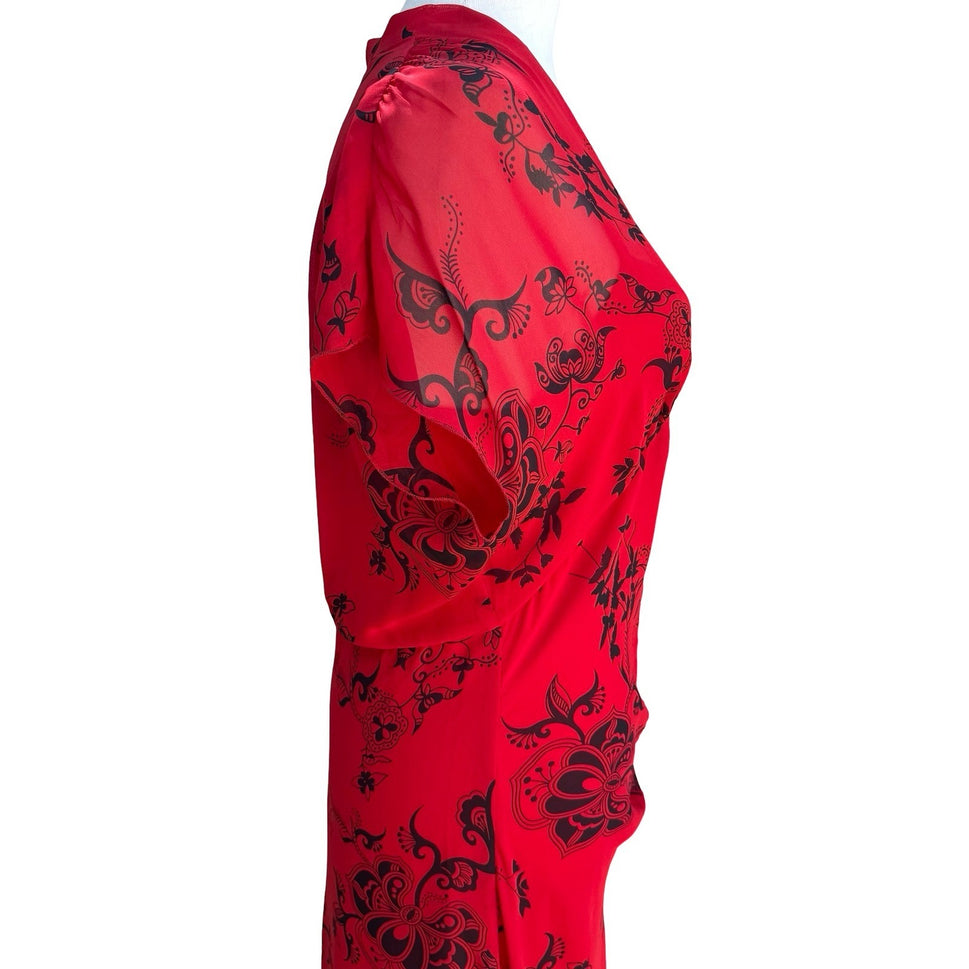 Jonathan Martin Whimisigoth Dark Floral Paisley Sheer Midi Dress Red Womens 10
