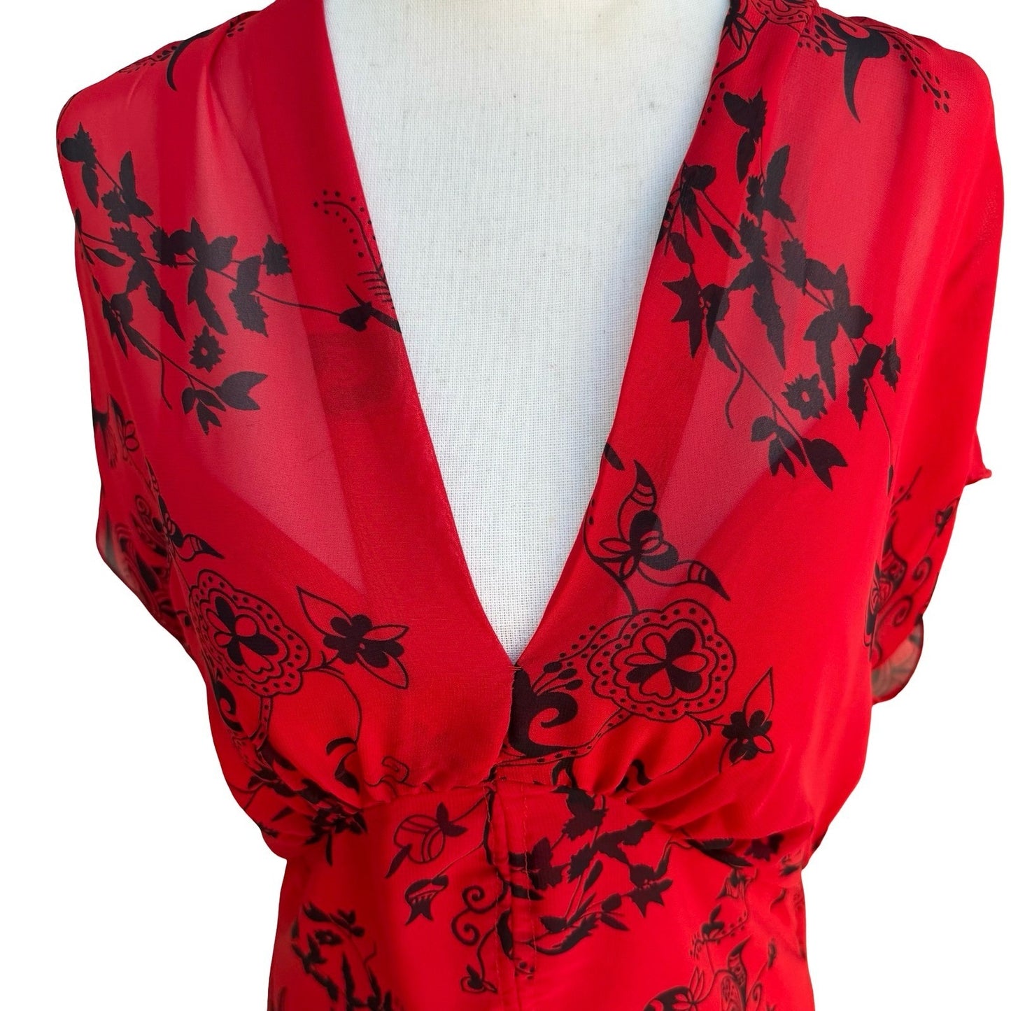 Jonathan Martin Whimisigoth Dark Floral Paisley Sheer Midi Dress Red Womens 10