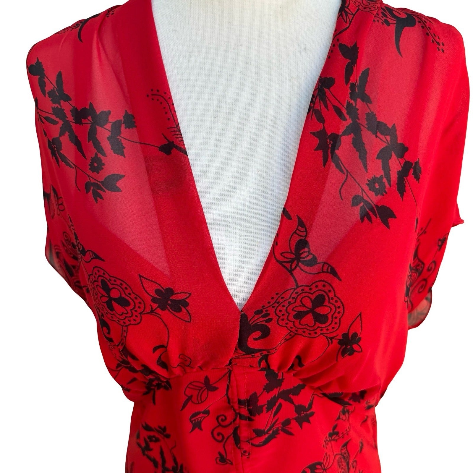 Jonathan Martin Whimisigoth Dark Floral Paisley Sheer Midi Dress Red Womens 10