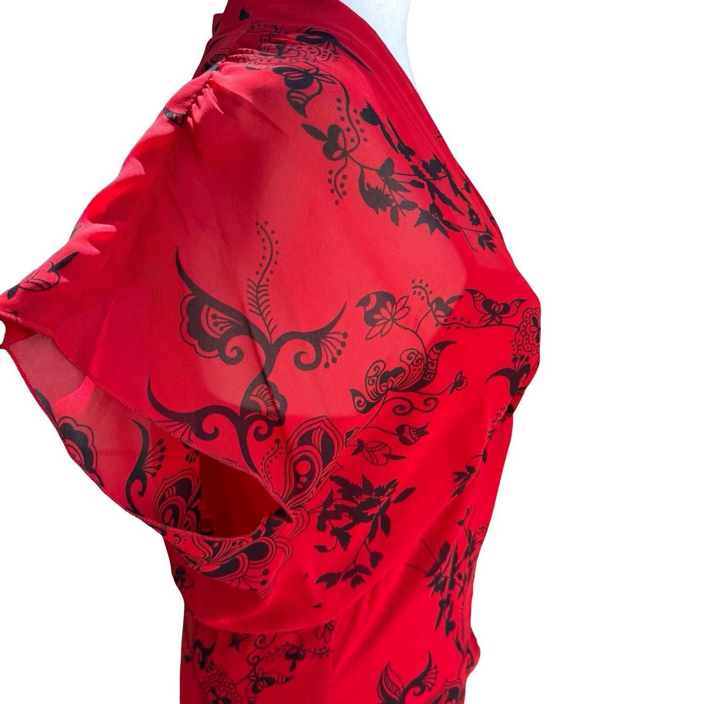 Jonathan Martin Whimisigoth Dark Floral Paisley Sheer Midi Dress Red Womens 10