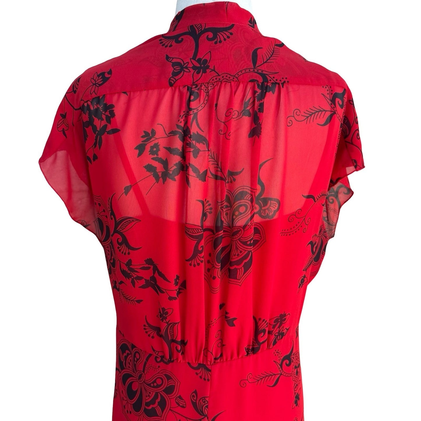 Jonathan Martin Whimisigoth Dark Floral Paisley Sheer Midi Dress Red Womens 10