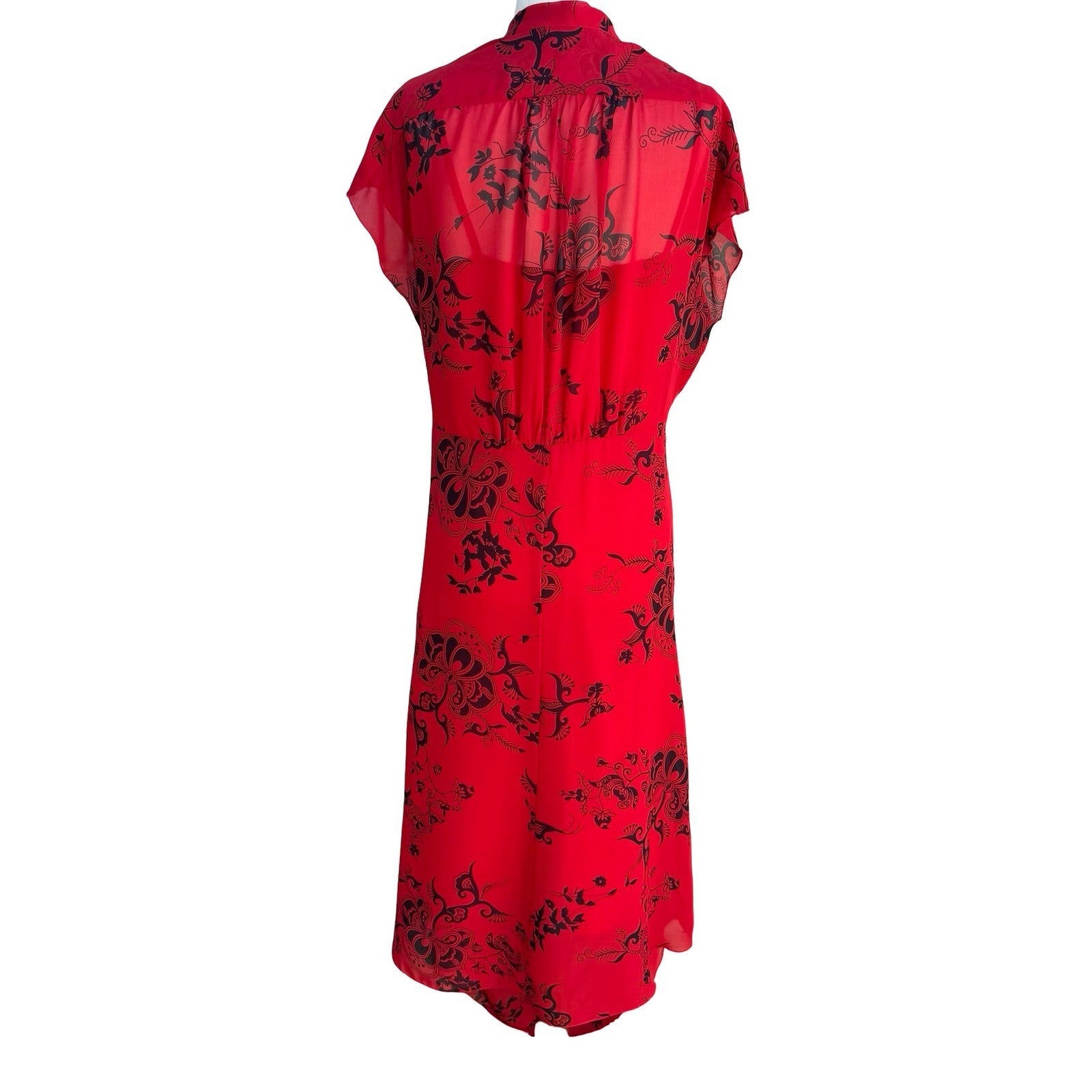 Jonathan Martin Whimisigoth Dark Floral Paisley Sheer Midi Dress Red Womens 10