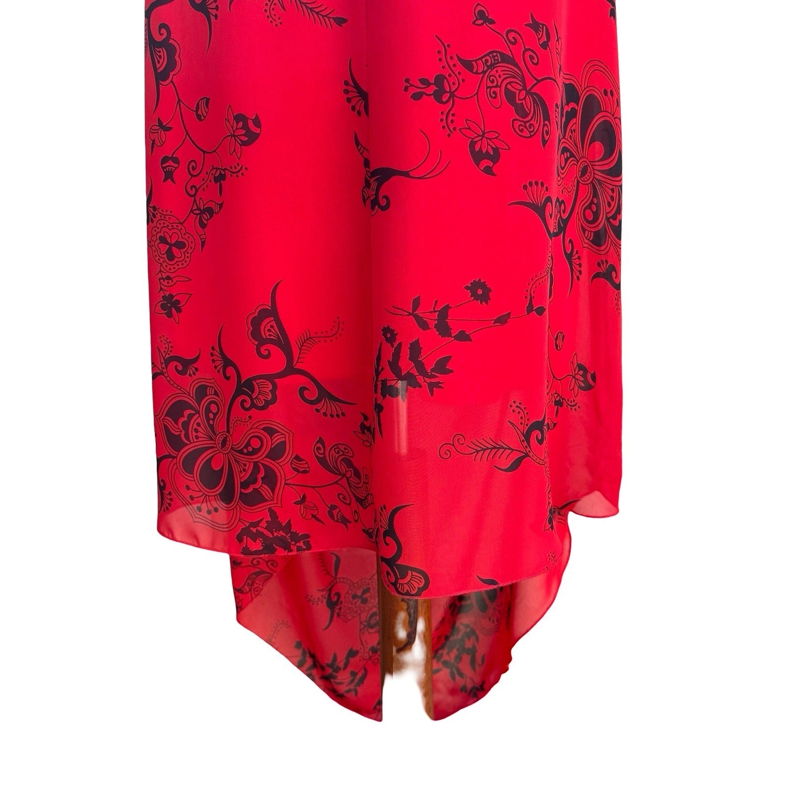 Jonathan Martin Whimisigoth Dark Floral Paisley Sheer Midi Dress Red Womens 10