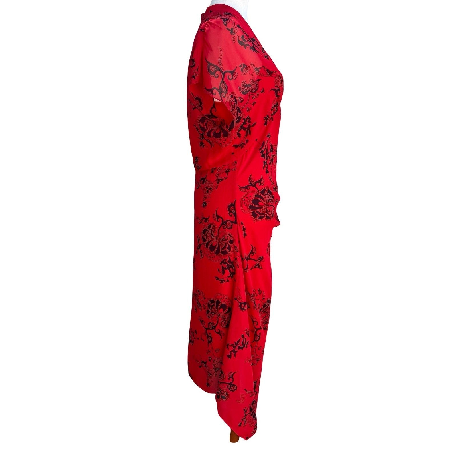 Jonathan Martin Whimisigoth Dark Floral Paisley Sheer Midi Dress Red Womens 10