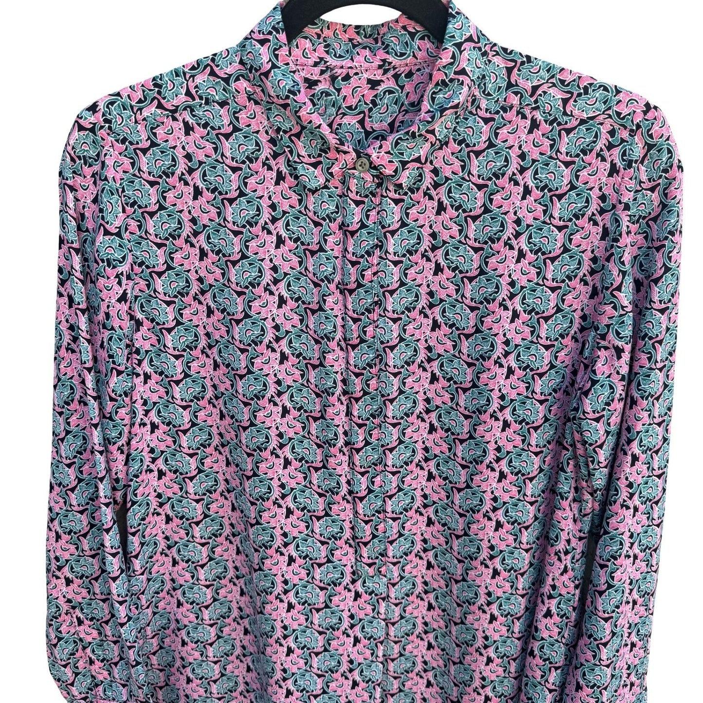 Gap Womens Pink Teal Floral Paisley Long Sleeve Popover Tunic Blouse Medium Boho