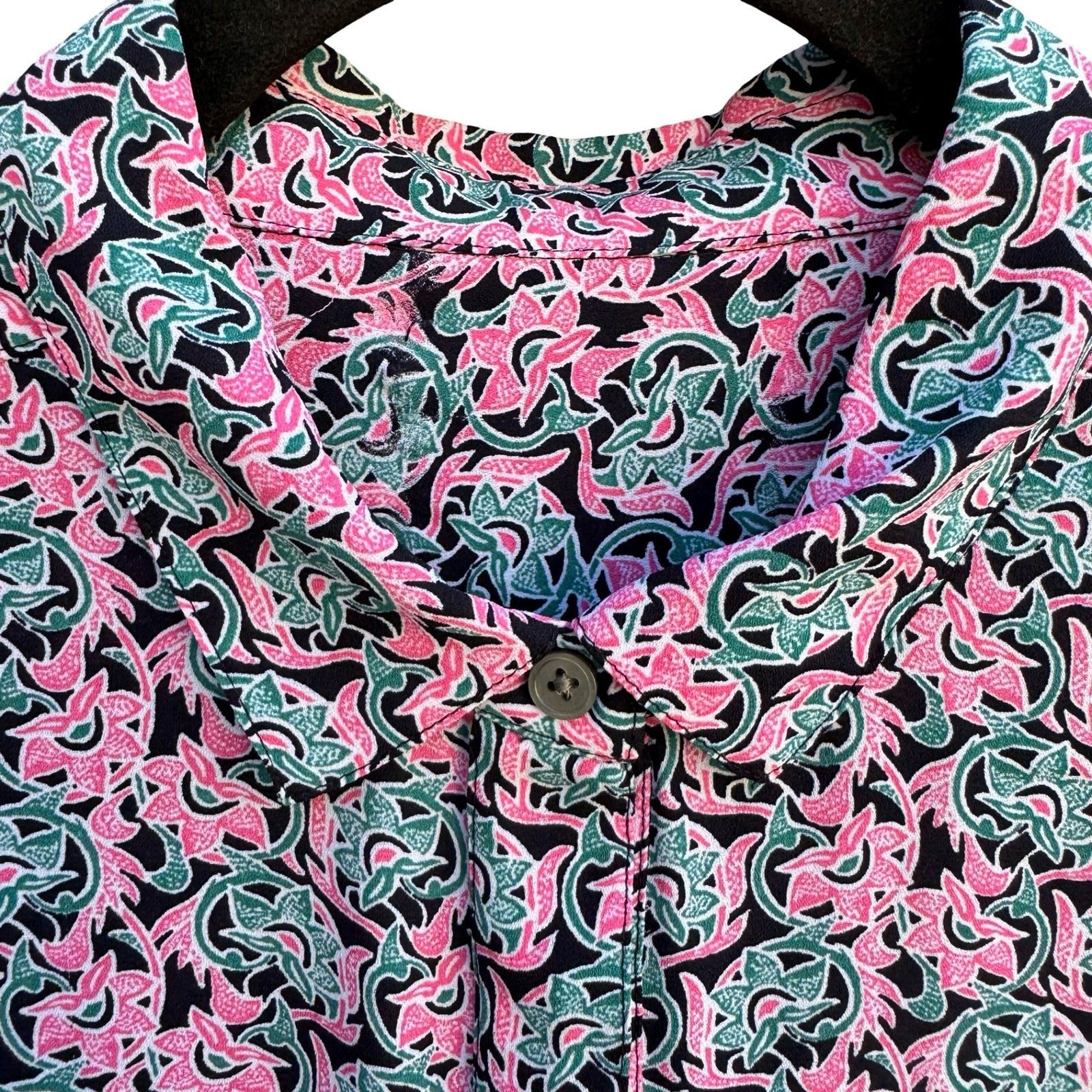 Gap Womens Pink Teal Floral Paisley Long Sleeve Popover Tunic Blouse Medium Boho