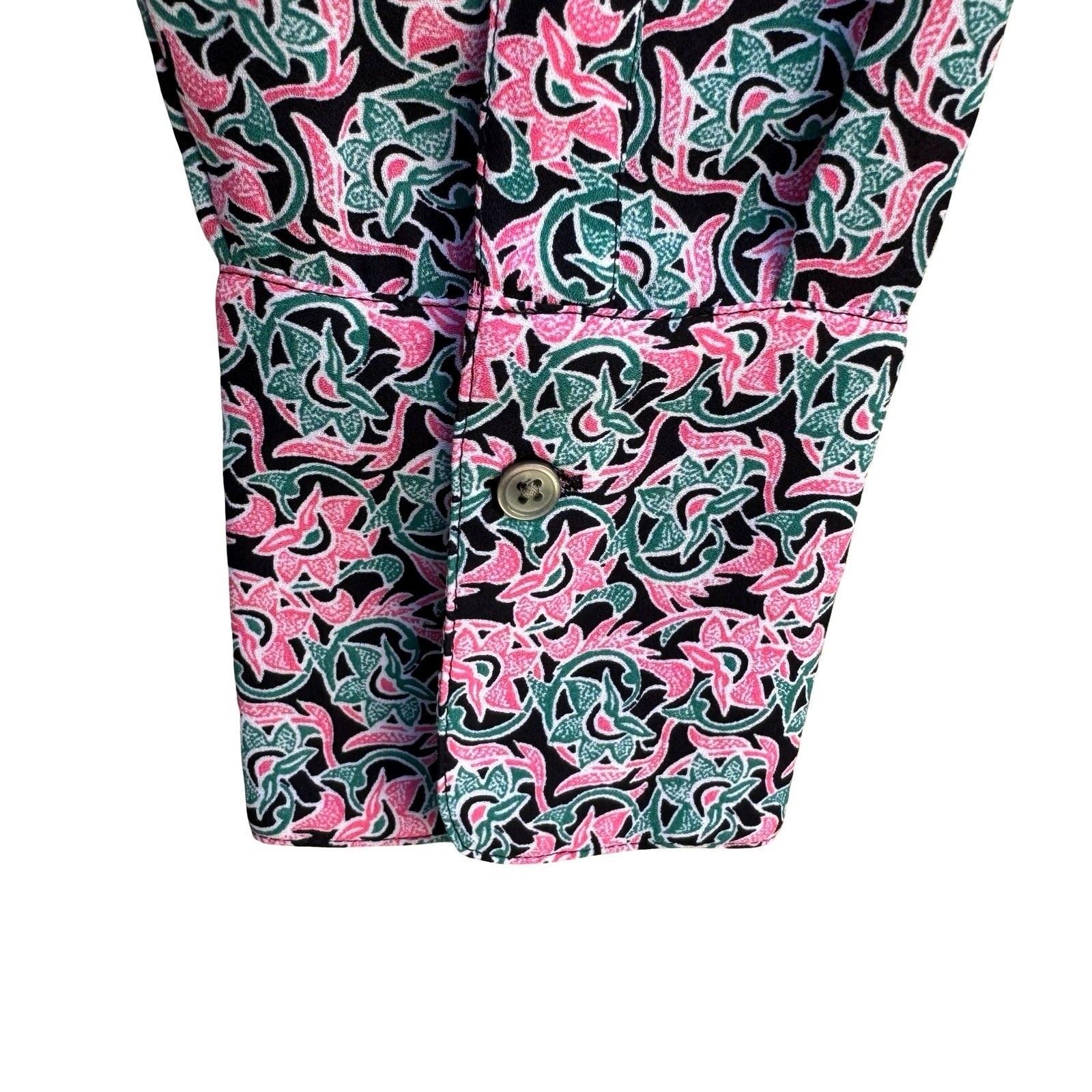 Gap Womens Pink Teal Floral Paisley Long Sleeve Popover Tunic Blouse Medium Boho