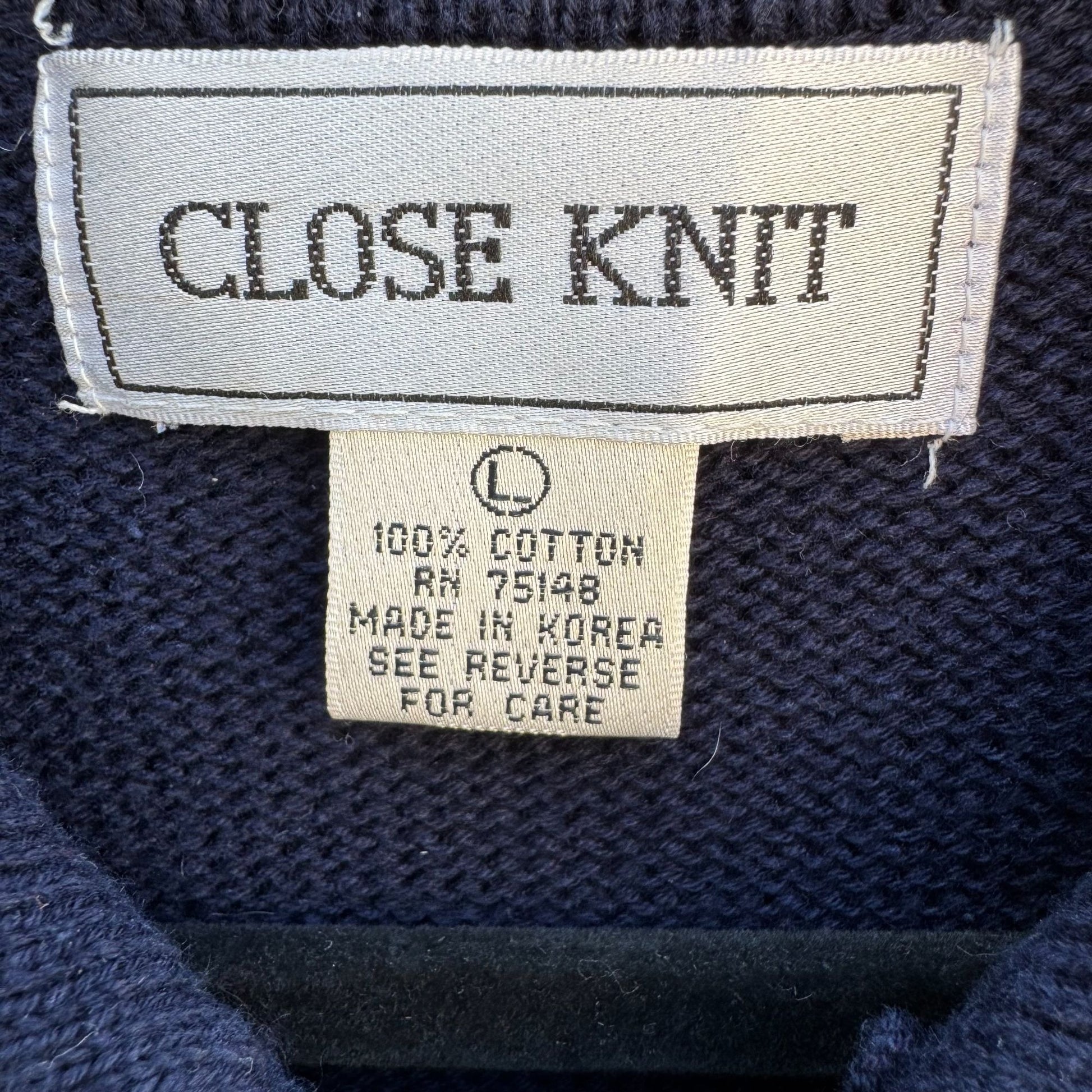 Close Knit Vintage Womens Navy Blue Knit Polo Collar Quarter Sleeves Sweater L