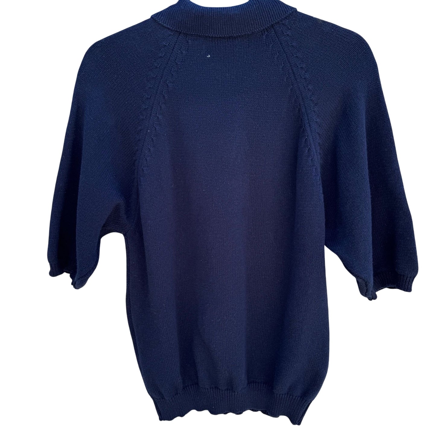 Close Knit Vintage Womens Navy Blue Knit Polo Collar Quarter Sleeves Sweater L