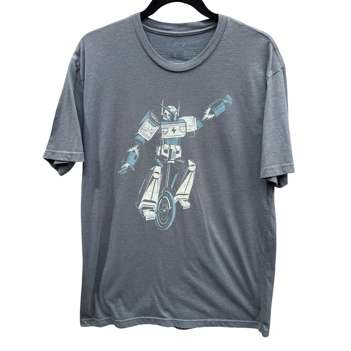 Story Spark Robot Unicycle Techwear Geek Chic Robot Graphic T-Shirt Mens Gray L