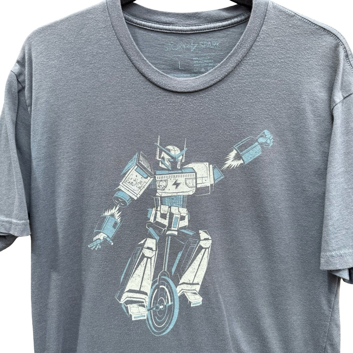 Story Spark Robot Unicycle Techwear Geek Chic Robot Graphic T-Shirt Mens Gray L