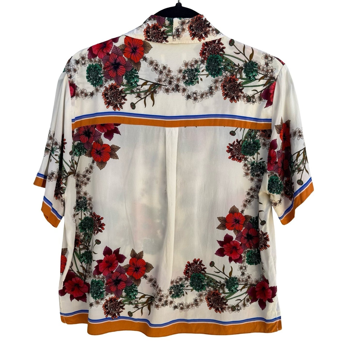Sandro Paris Silk Resortwear Tropical Hibiscus Boho Beachy Luxury Shirt Womens L