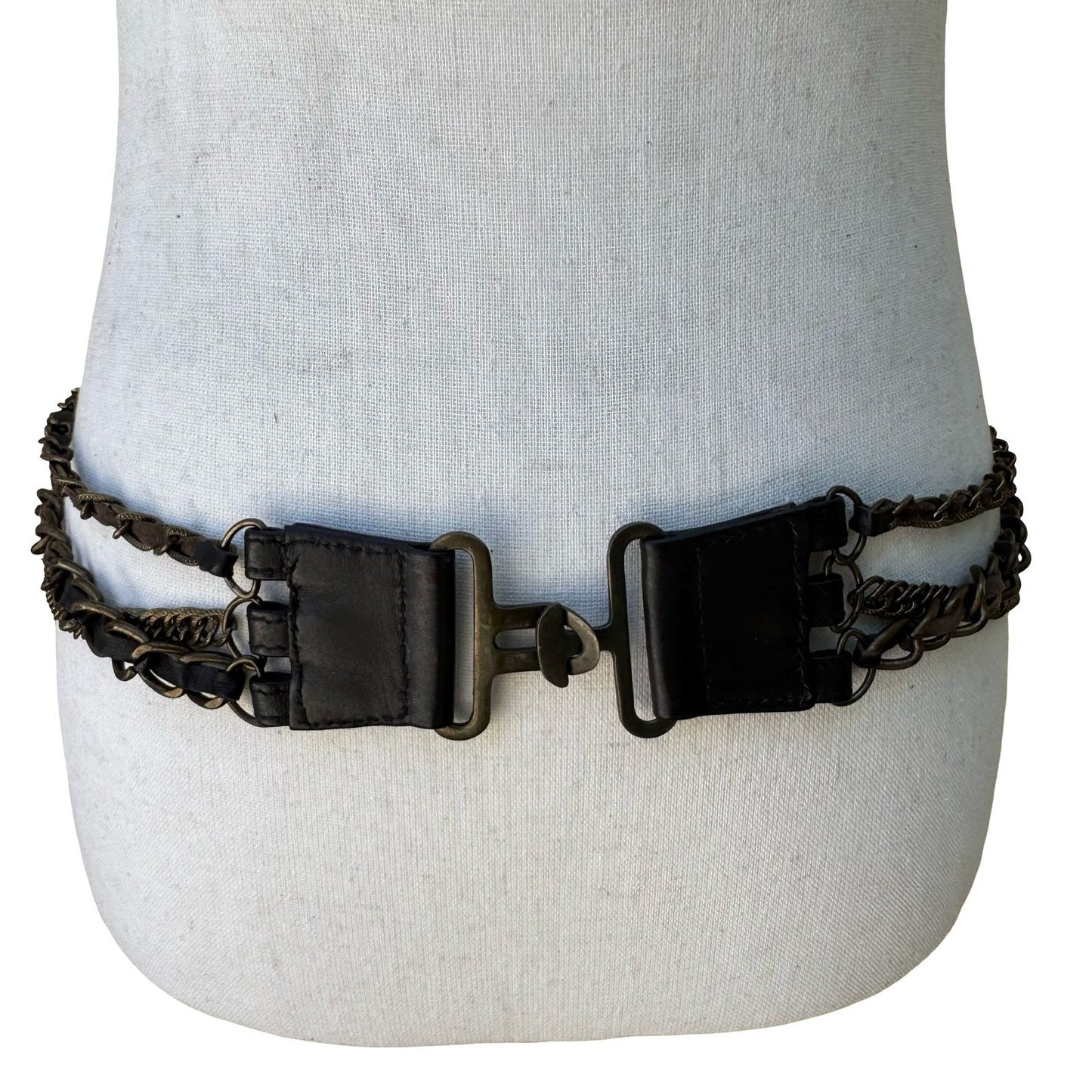 Chan Luu Vintage Y2K Boho Steampunk Grunge Leather Multi Chain Belt Brown XS