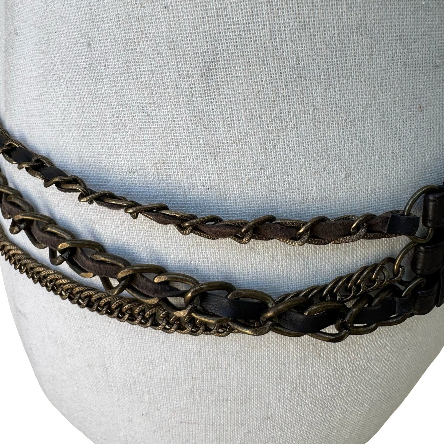 Chan Luu Vintage Y2K Boho Steampunk Grunge Leather Multi Chain Belt Brown XS
