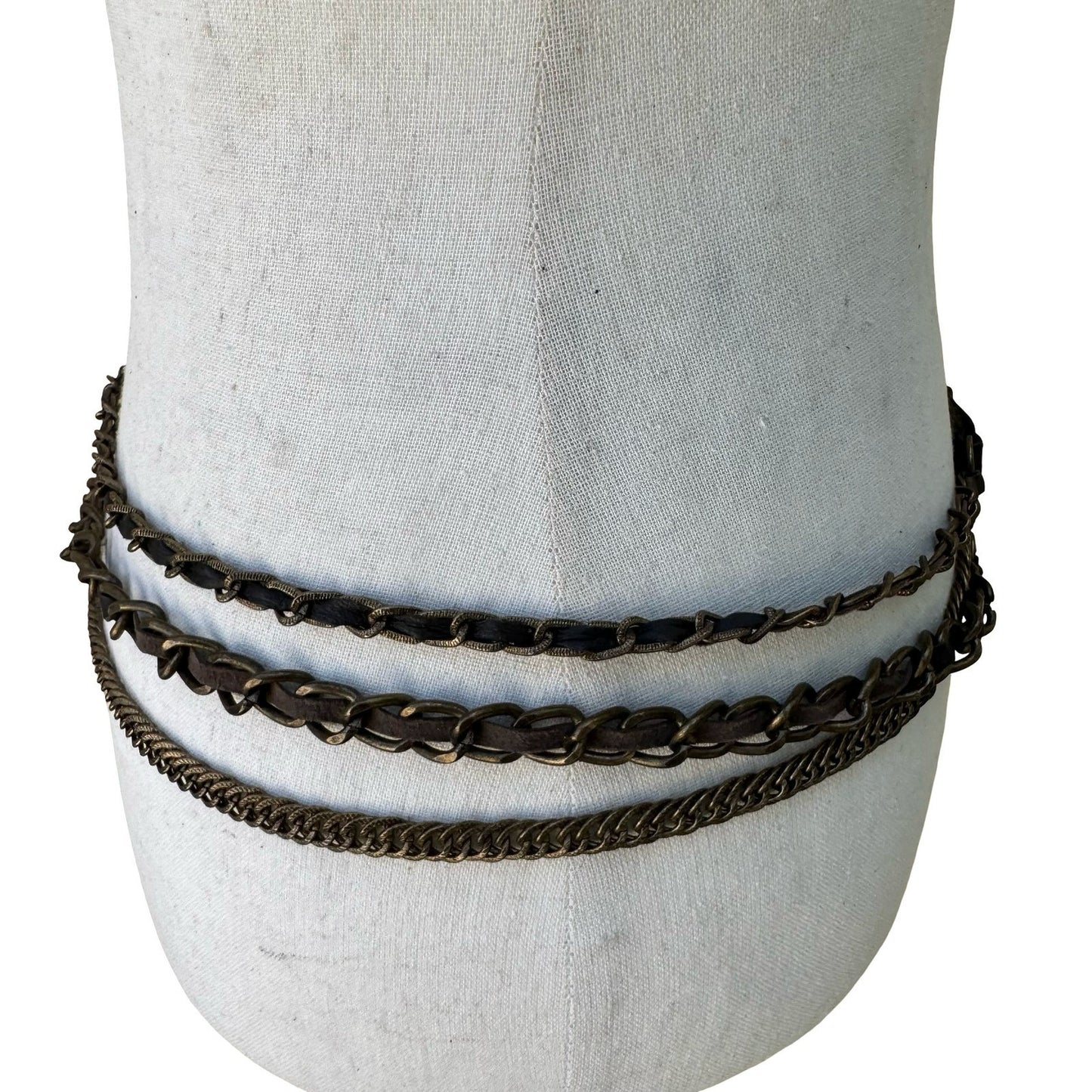 Chan Luu Vintage Y2K Boho Steampunk Grunge Leather Multi Chain Belt Brown XS