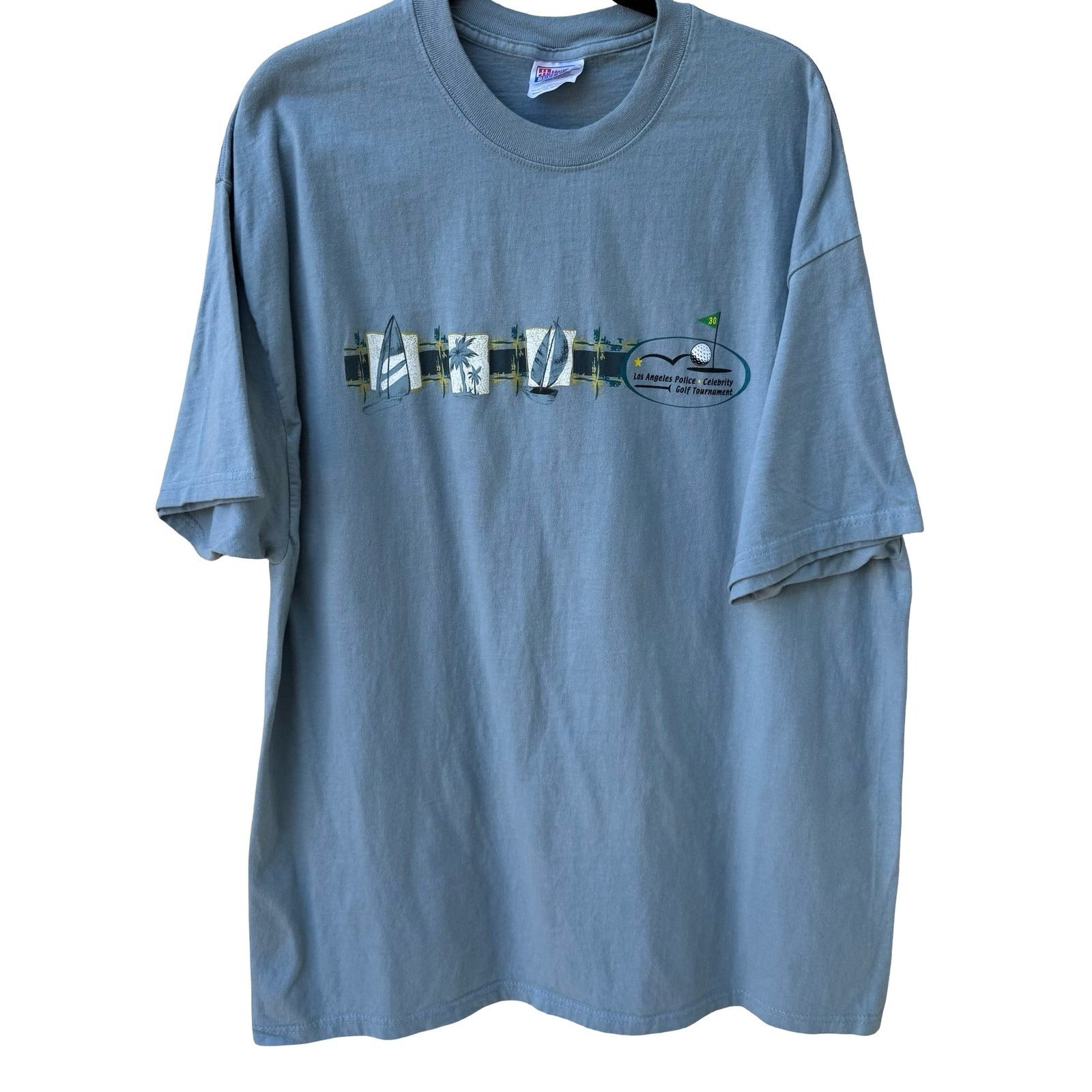 Hanes Beefy-T Mens XXL Blue LA Police Celebrity Golf Tournament Graphic T-Shirt