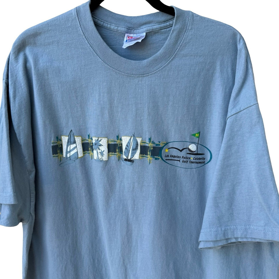 Hanes Beefy-T Mens XXL Blue LA Police Celebrity Golf Tournament Graphic T-Shirt