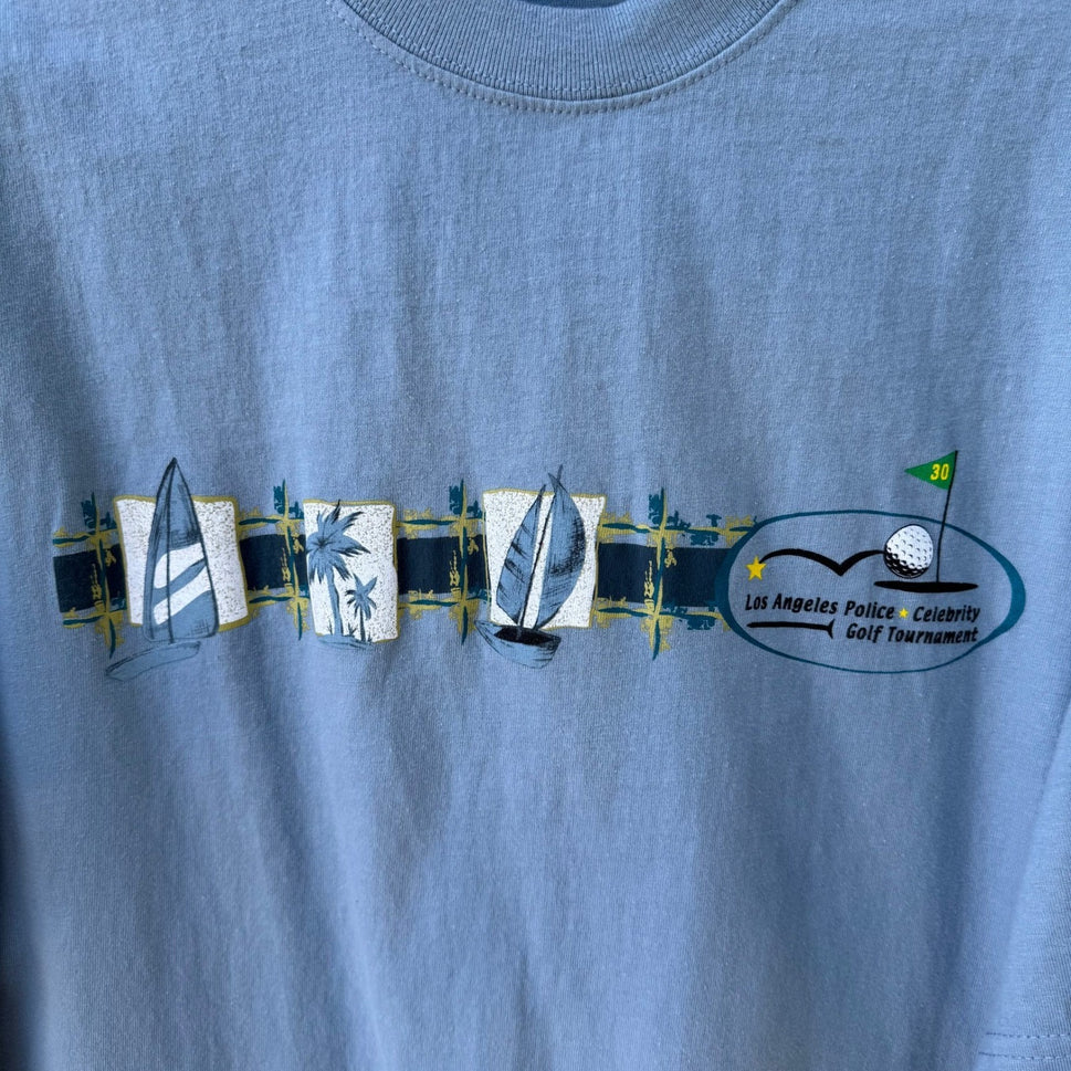 Hanes Beefy-T Mens XXL Blue LA Police Celebrity Golf Tournament Graphic T-Shirt
