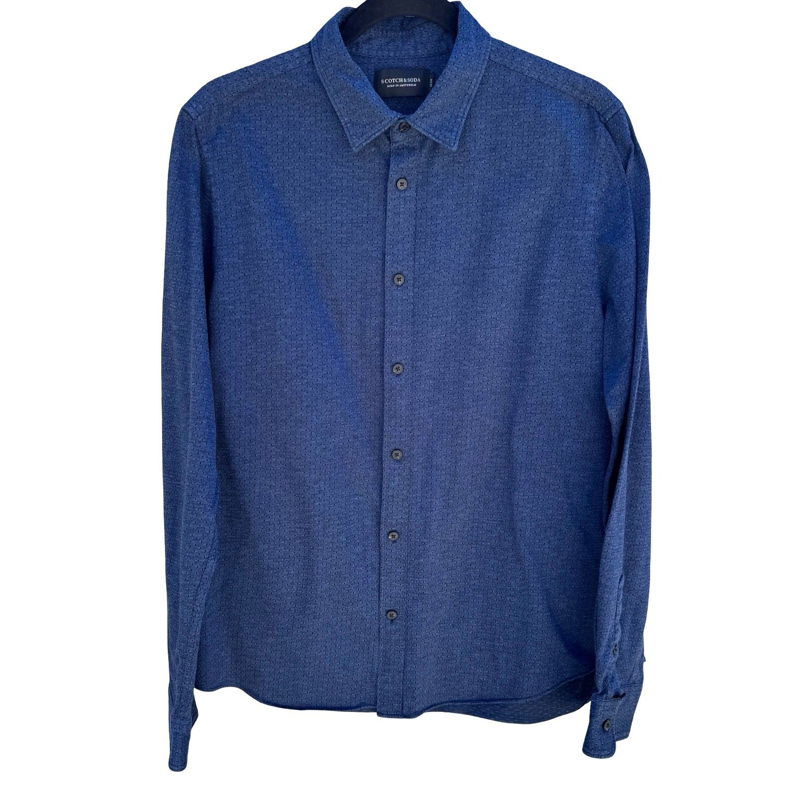 Scotch & Soda Micro Dot Slim Fit Tailored Business Casual Shirt Mens L Blue