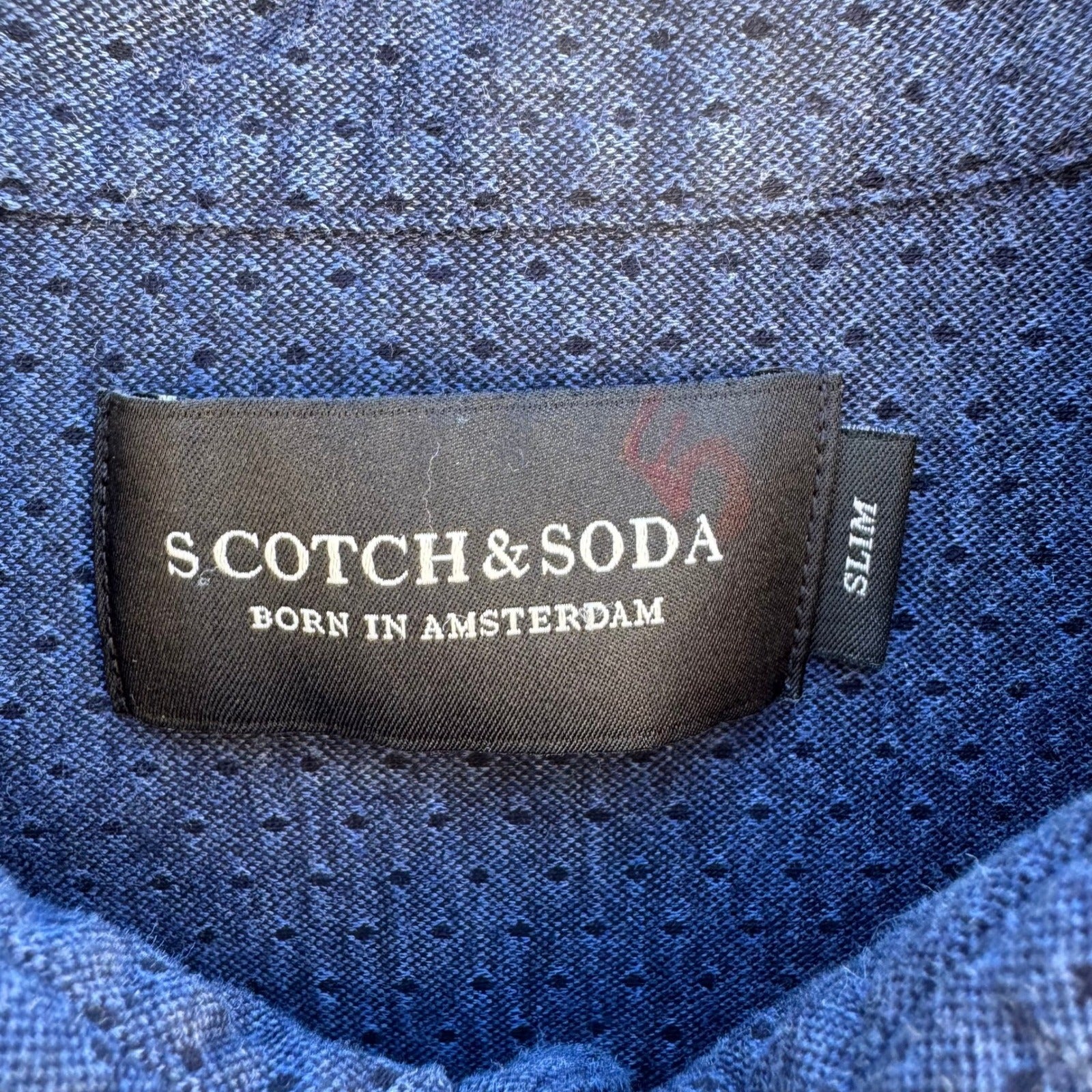 Scotch & Soda Micro Dot Slim Fit Tailored Business Casual Shirt Mens L Blue