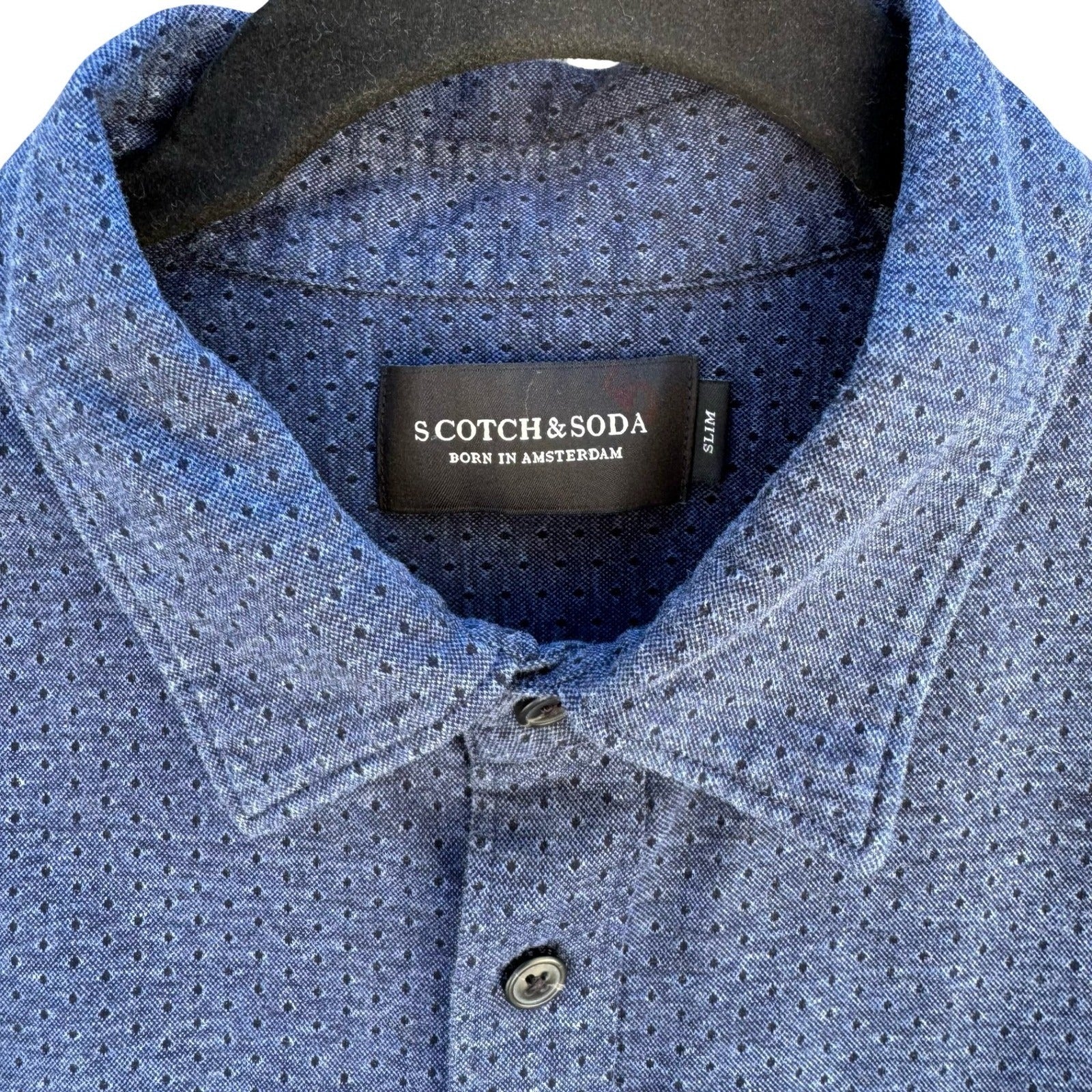 Scotch & Soda Micro Dot Slim Fit Tailored Business Casual Shirt Mens L Blue