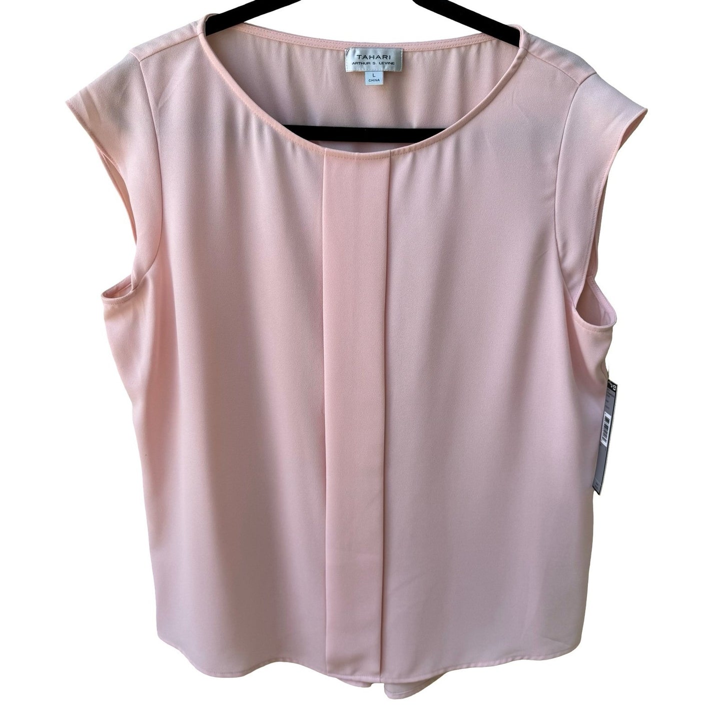 Tahari Arthur S Levine Feminine Pastel Pink Pleated Cinched Back Blouse L NEW