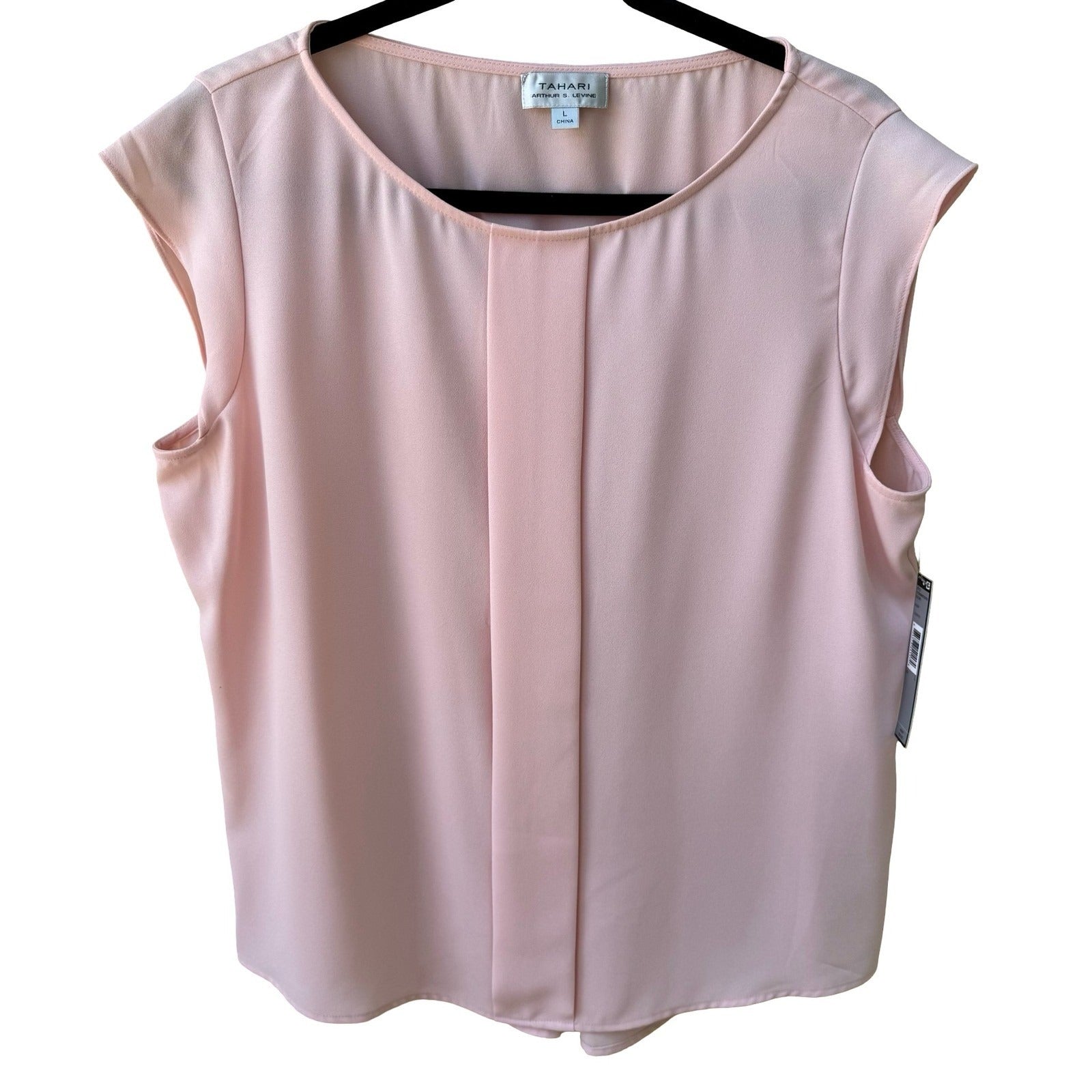 Tahari Arthur S Levine Feminine Pastel Pink Pleated Cinched Back Blouse L NEW