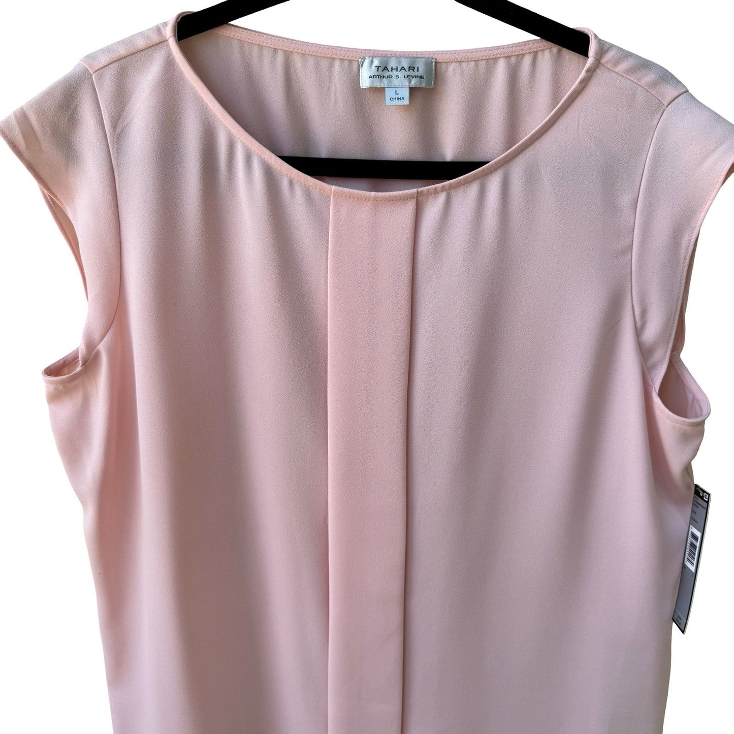 Tahari Arthur S Levine Feminine Pastel Pink Pleated Cinched Back Blouse L NEW
